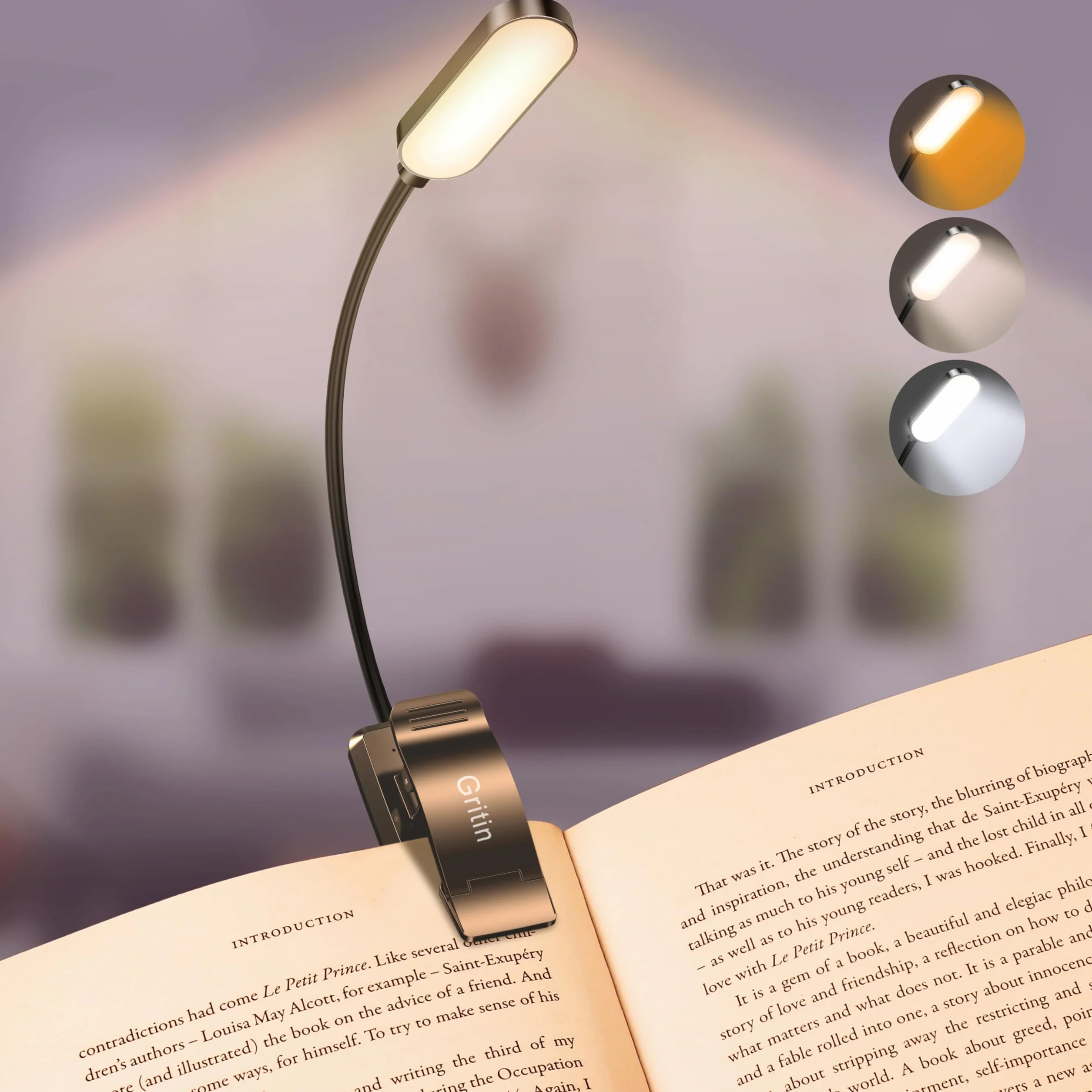 Gritin Lampe de Lecture 16 LED Rechargeable, Gradation Progressive, 3 Modes Protection des Yeux, 360° Cou Flexible