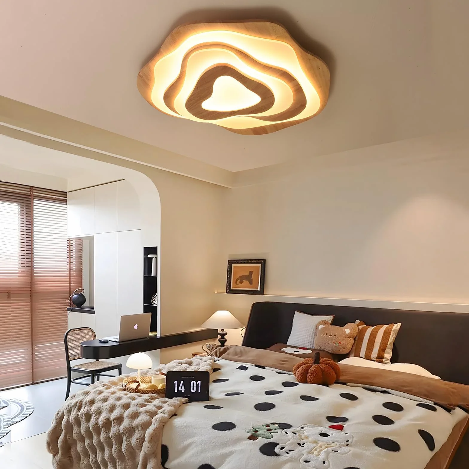 Plafonnier LED En Bois Ø57cm 50W 3500lm Intensité Variable 3000K-6000K Enfant Moderne