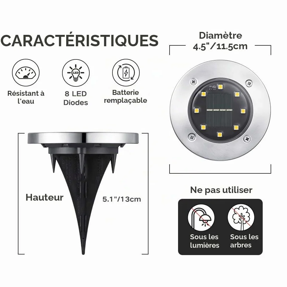 Joomer Lumière Solaire Extérieur 12 Pièces Lampe Solaire Jardin Blanc Chaud 8 LED 3000K IP65 Spot Solaire Encastrable Éclairage Chemin Pelouse