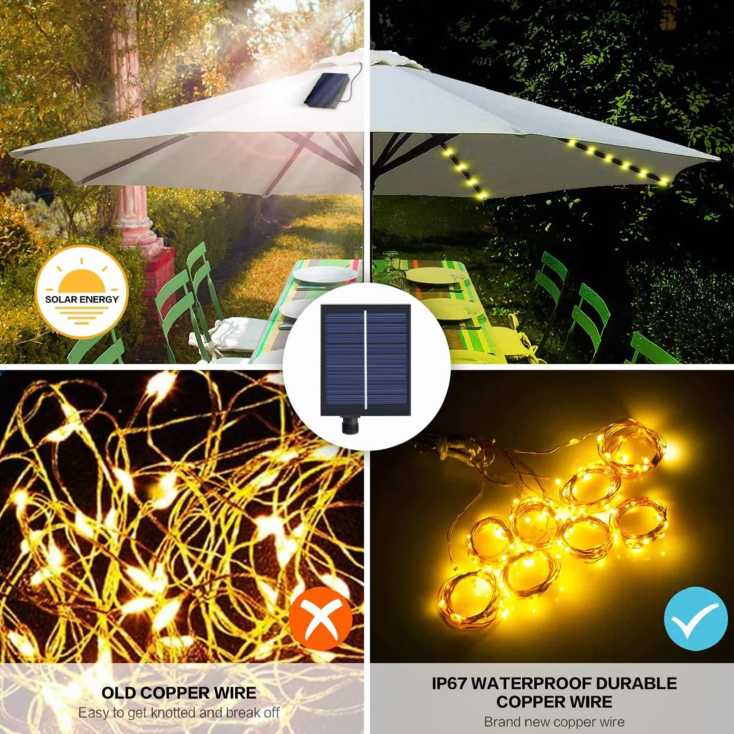 Lampe Solaire Parasol 104 LEDs 8 Modes IP67 Étanche avec Télécommande