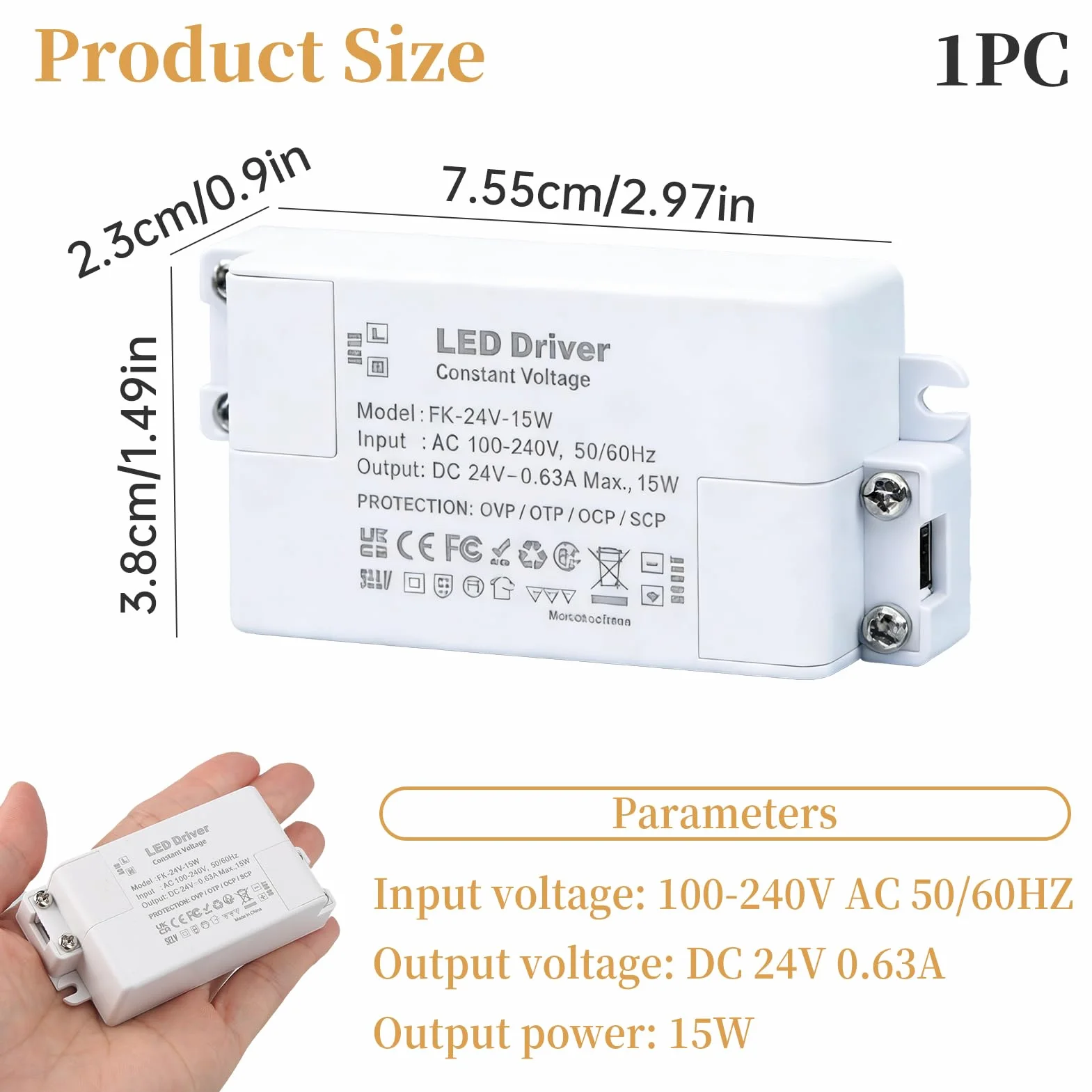 Transformateur LED 24V 15W 630mA Non Dimmable pour Bandes Lampes MR16 G4 GU5.3