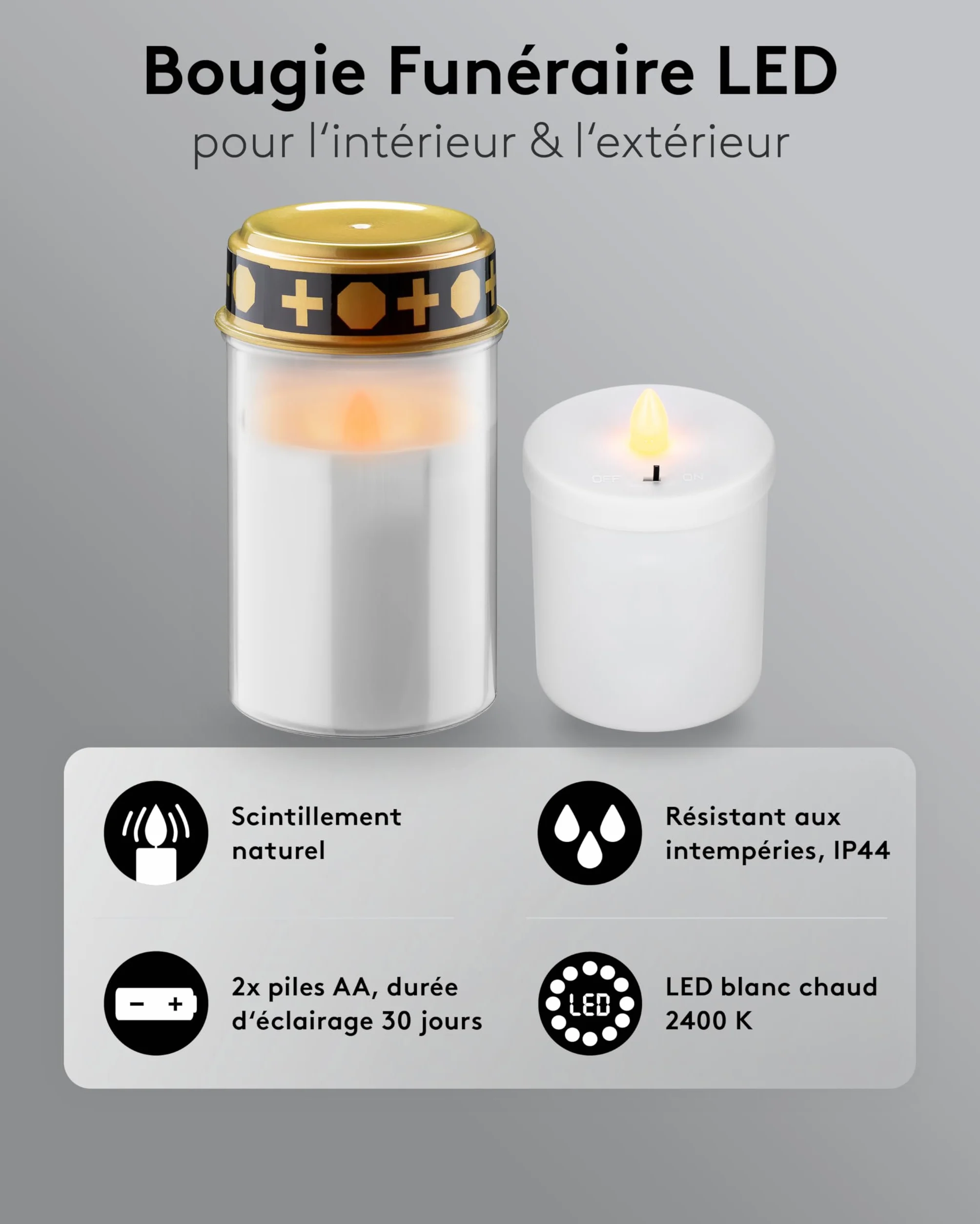 Lampe funéraire LED goobay extérieur blanc 2 piles AA 77771