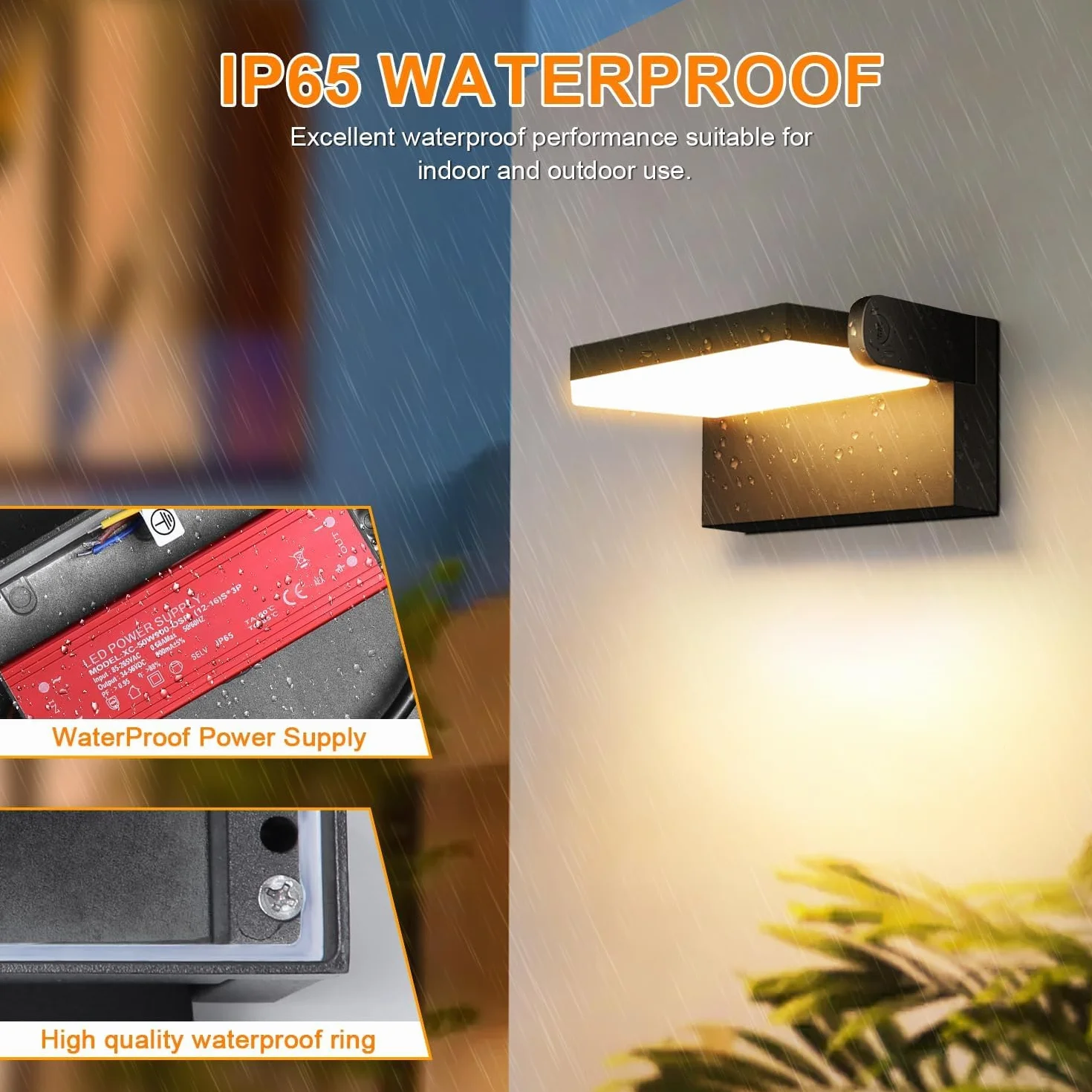 Kingwen 40W Applique Murale Exterieur Rotatif 3000K, Applique Led Exterieur Noir Angle Réglable 360°, IP65 Imperméable