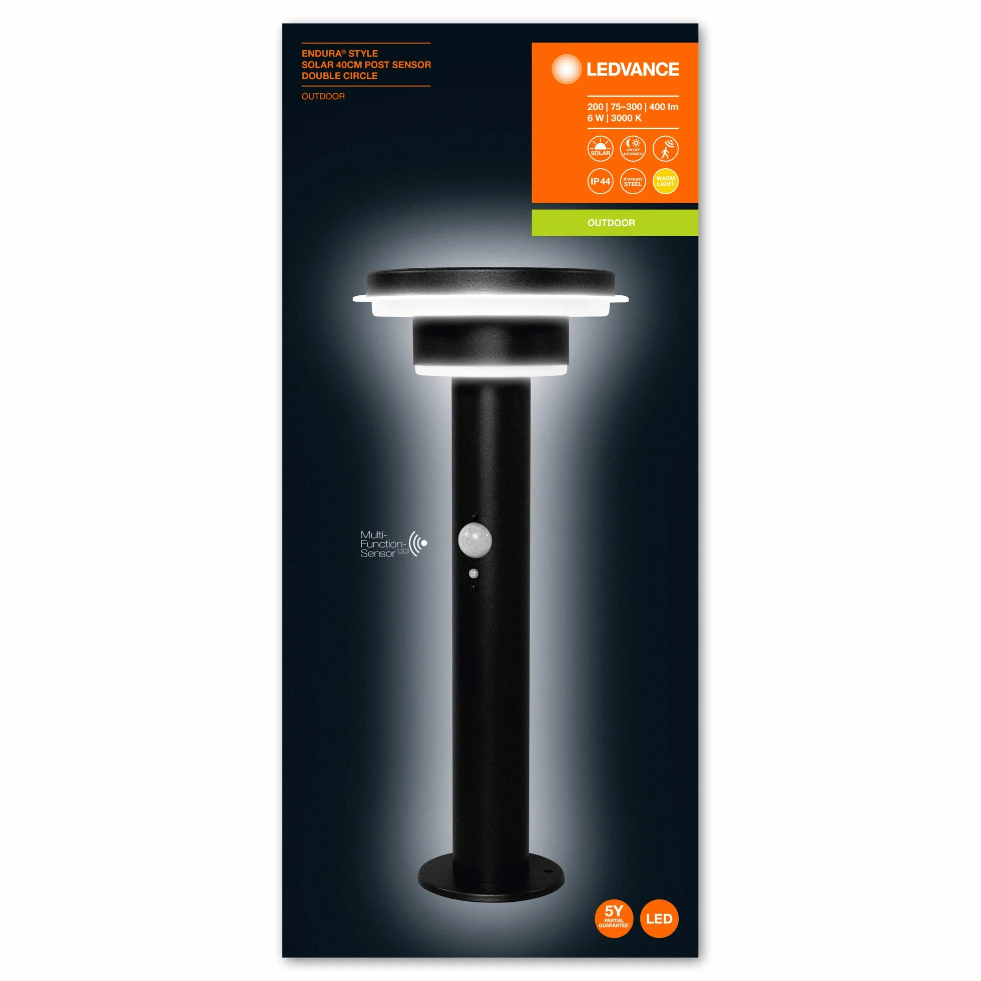 LEDVANCE Lampadaire solaire Endura Style, acier inoxydable, 6 W, noir