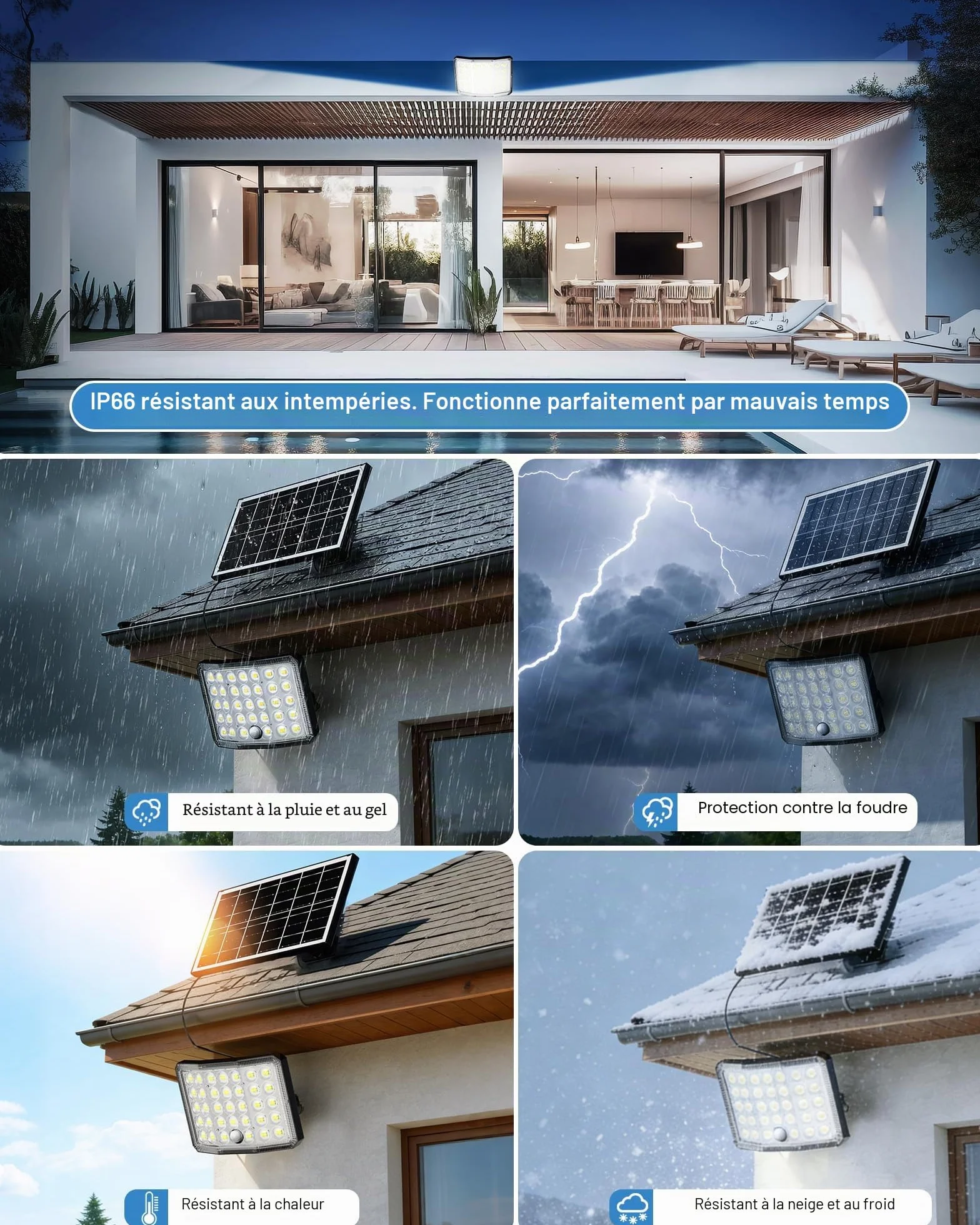 Lampe Solaire Exterieur avec Capteur Mouvement 210° Projecteur LED IP66 4 Modes Télécommande