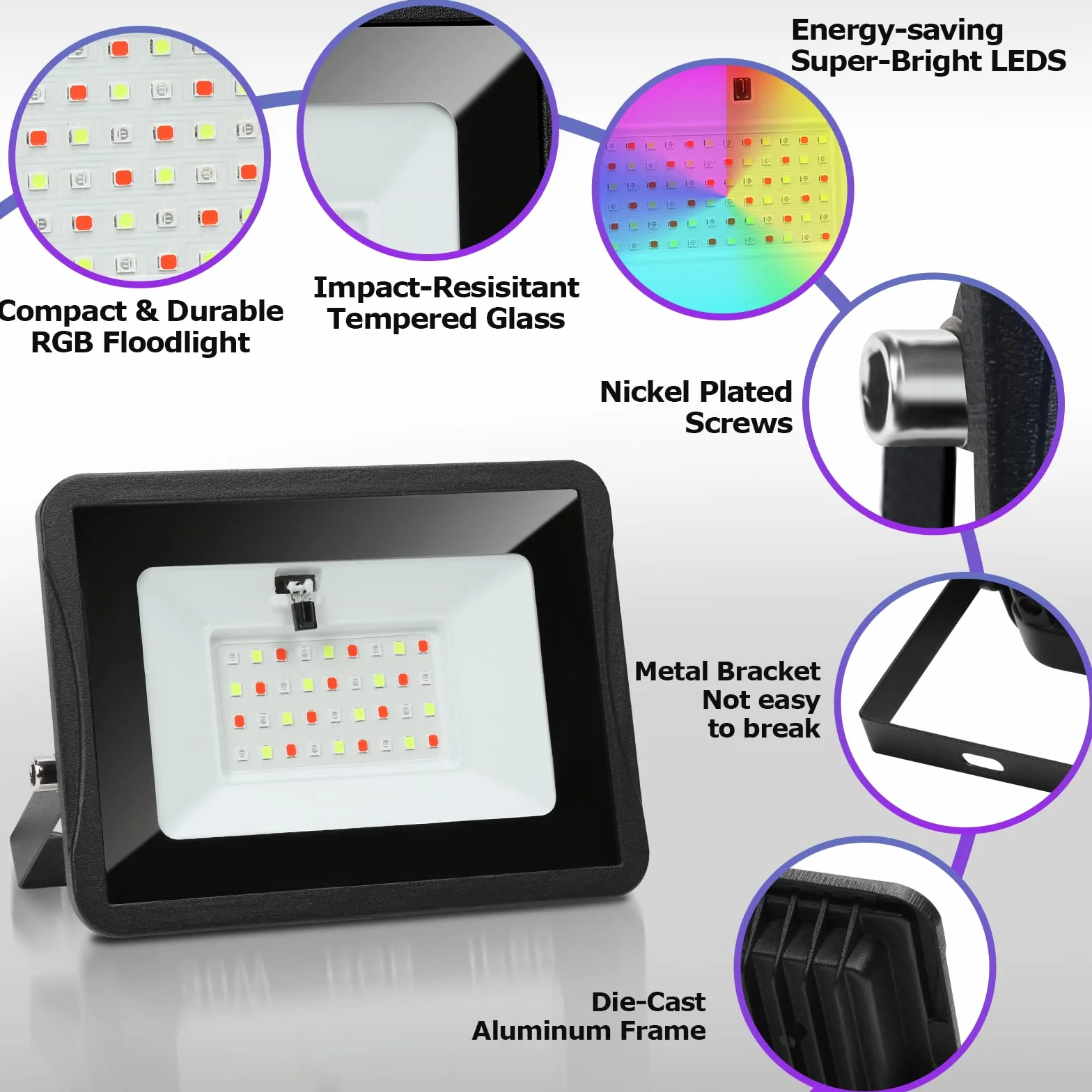 Projecteur LED RGB Extérieur 10W 8pack IP66 Étanche avec Télécommande 16 Couleurs 4 Modes Fonction Mémoire