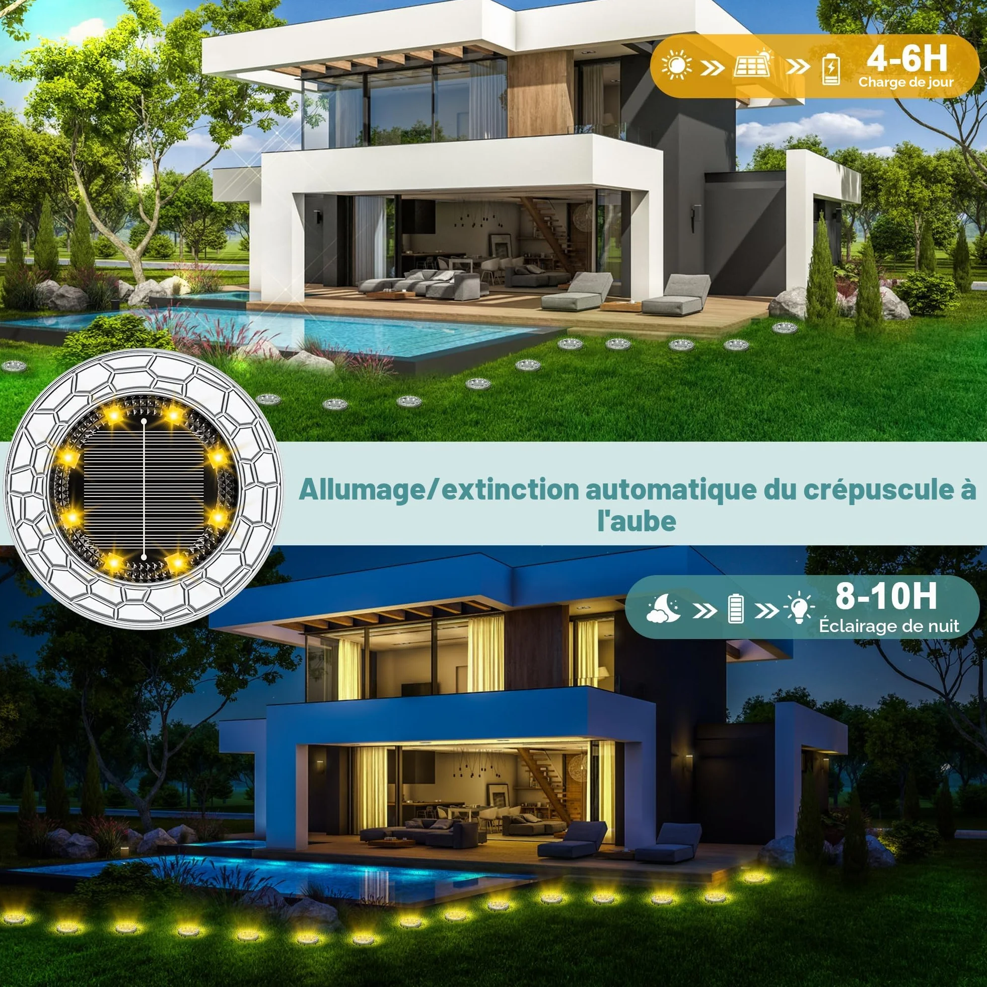 FIFlying Lampe Solaire Exterieur 10 Pièce LED Blanc Chaud, Acier Inoxydable, pour Jardin, Allée, Trottoir