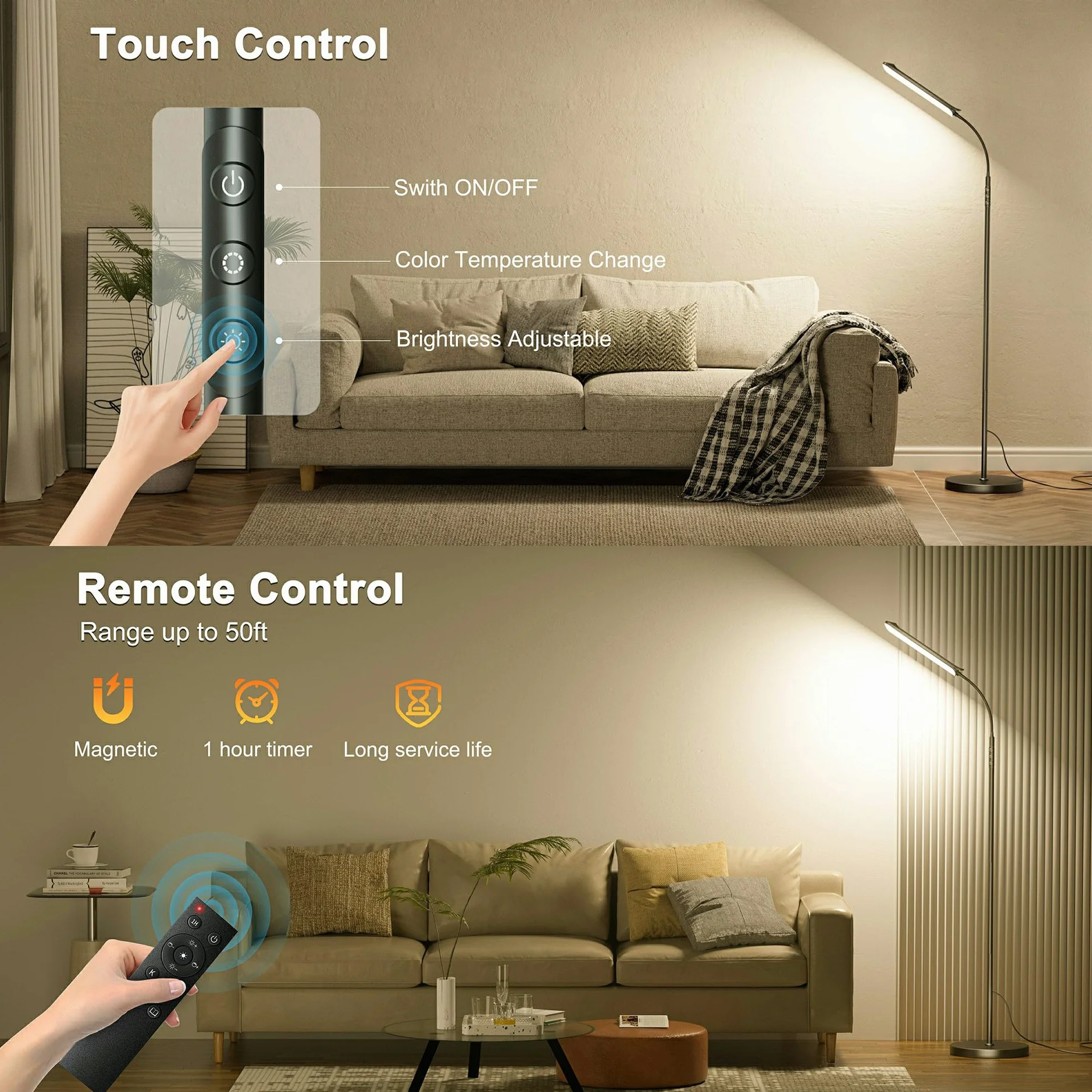 Lampadaire sur Pied LED Dimmable 18W 1800 Lumens 2700K-6500K avec Télécommande et Contrôle Tactile