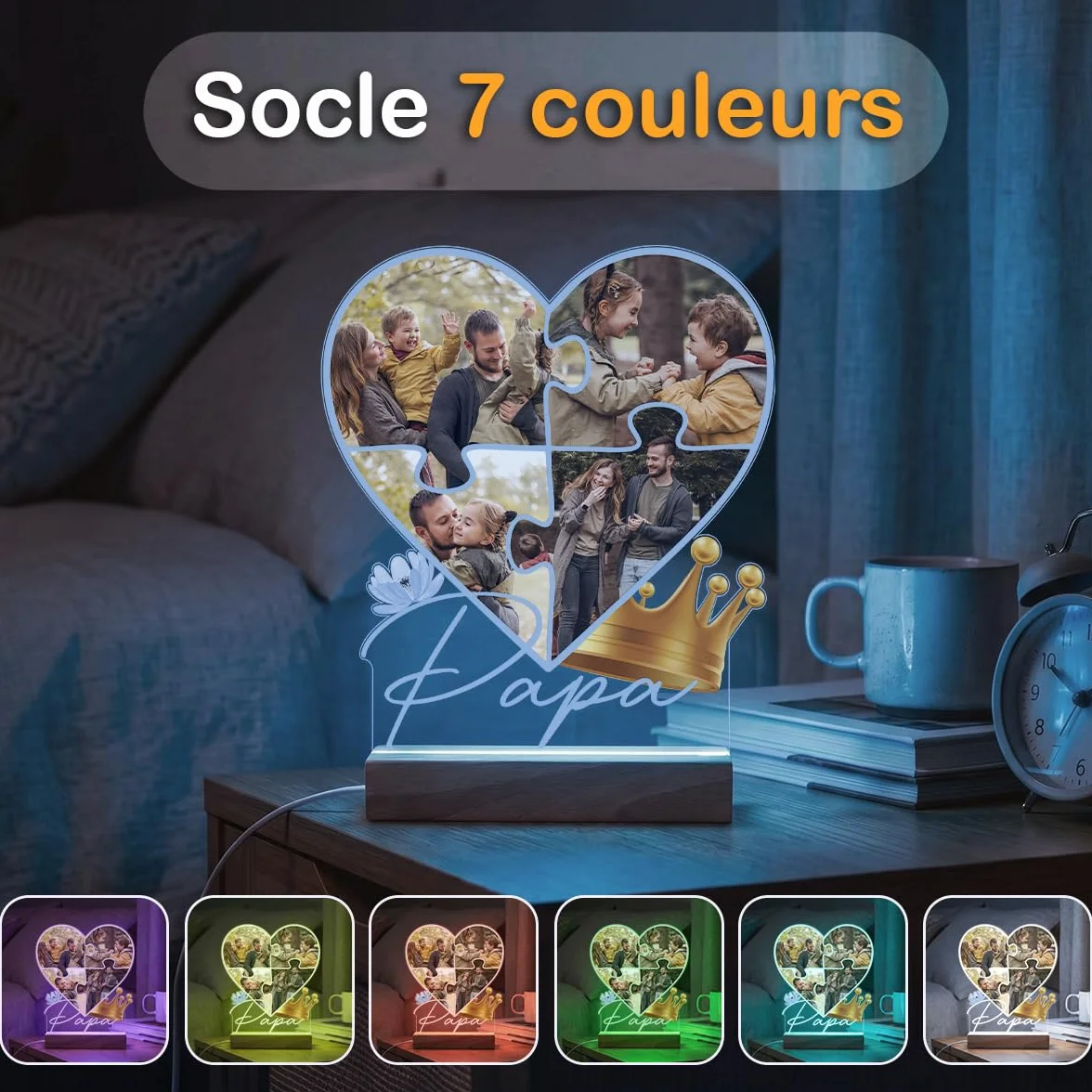 Lampe Photo Personnalisée Papa - Cadeau Fête des Pères - Impression Haute Définition - Socle au Choix