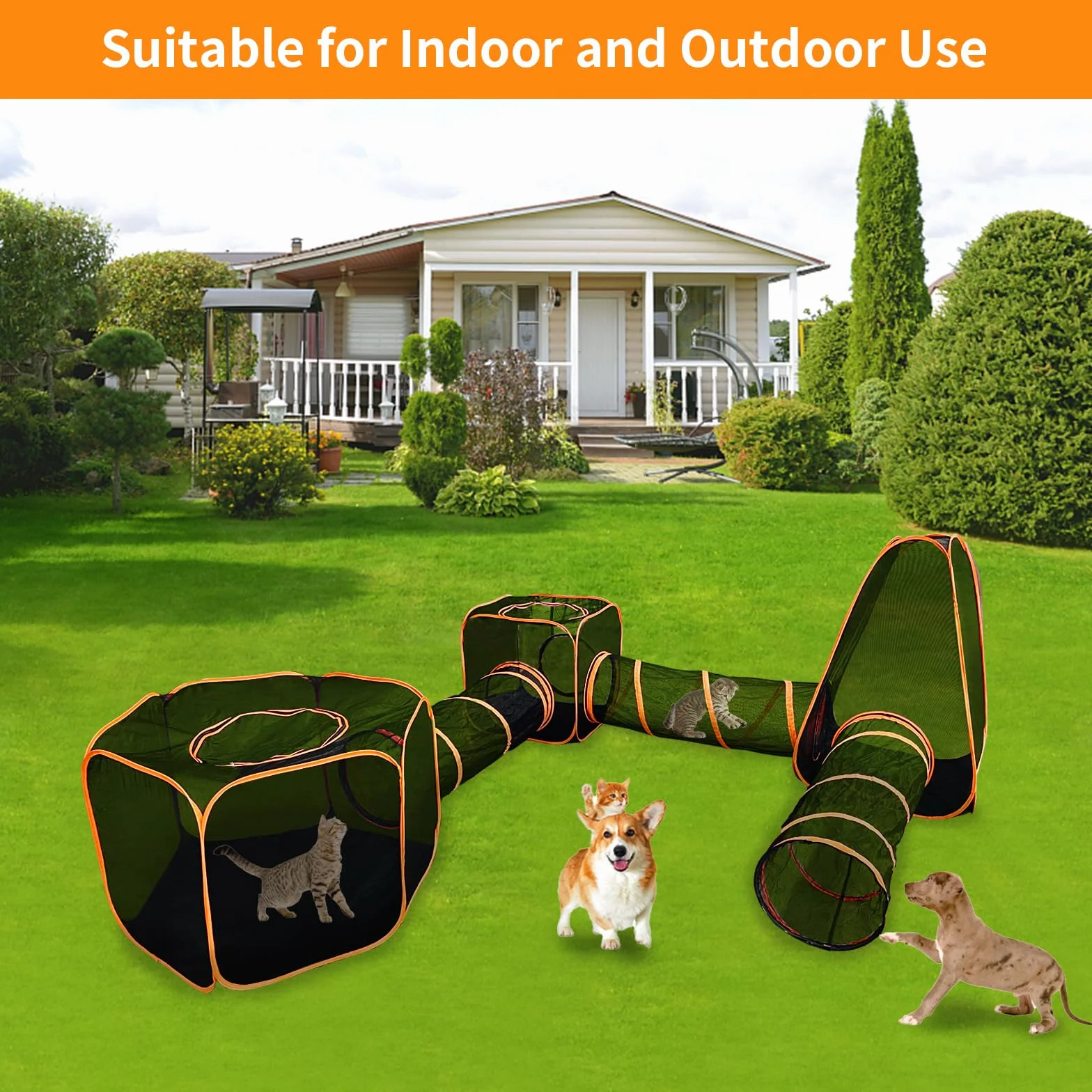Keyzone Enclos d'extérieur pour chats 6 en 1, tente et tunnel rond, parc portable avec sac