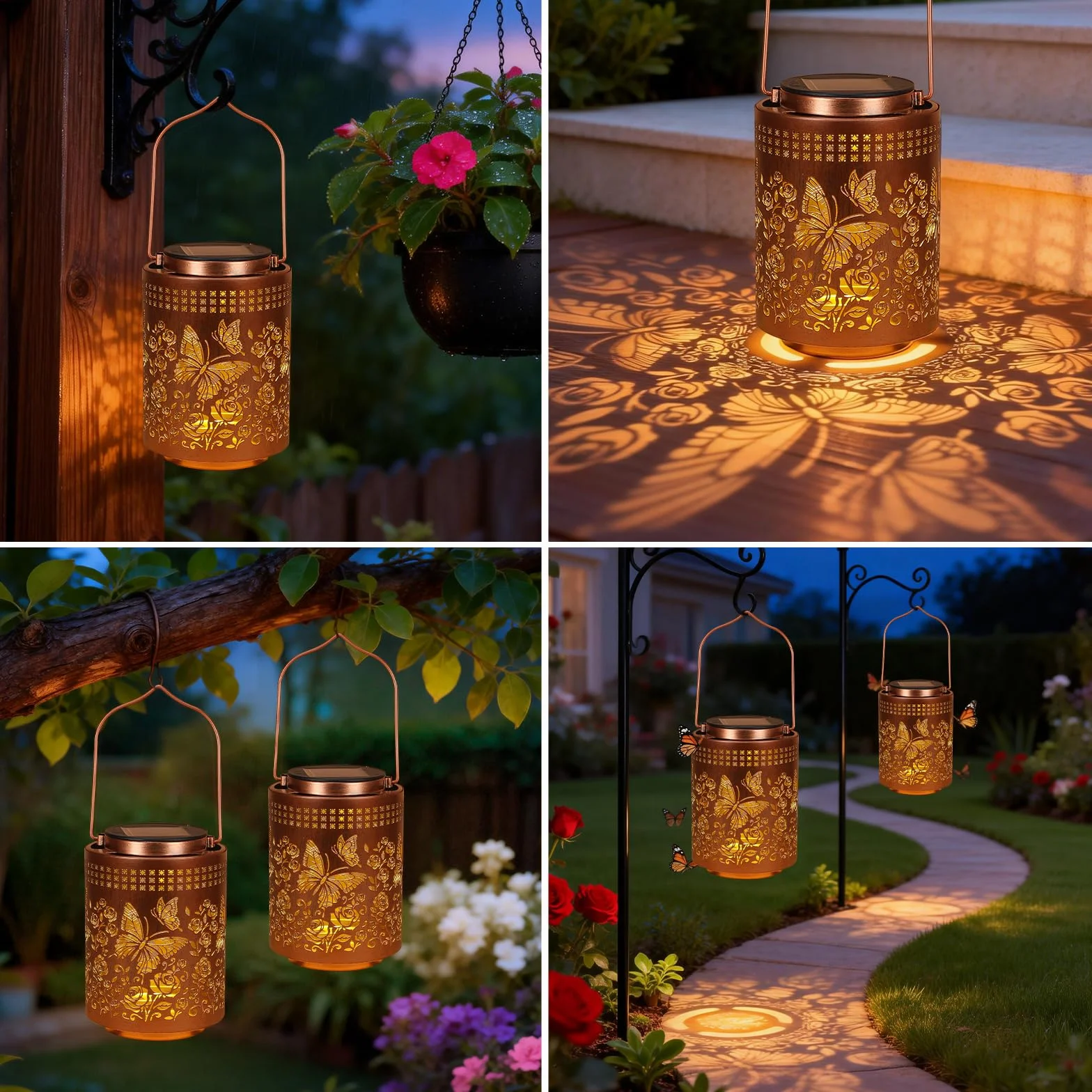 Lanternes solaires imperméables papillon métal décoration extérieure jardin pour femmes maman grand-mère