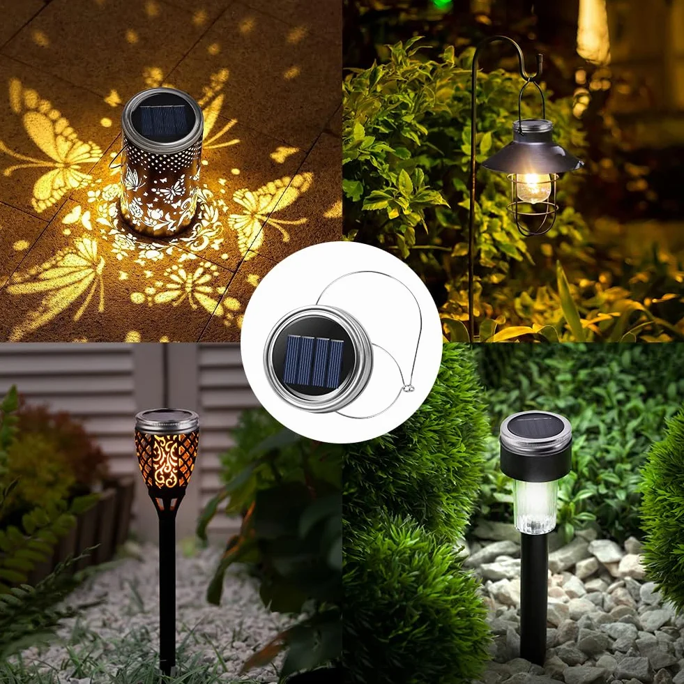 Lampe Solaire pour Couvercle de Bocal Mason Lot de 3, Guirlande Lumineuse 20 LED, Décoration Jardin
