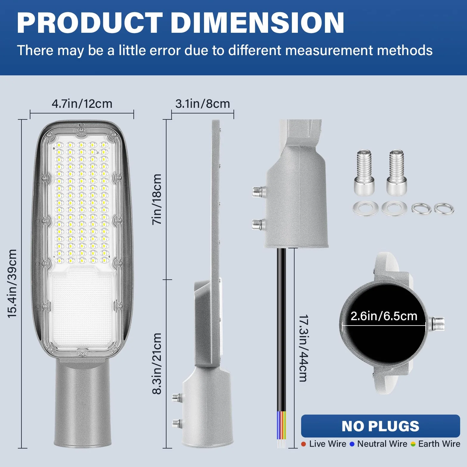 RIGIDON Réverbère Extérieur LED 50W 4052 Lumens Étanche Blanc Froid 6000K
