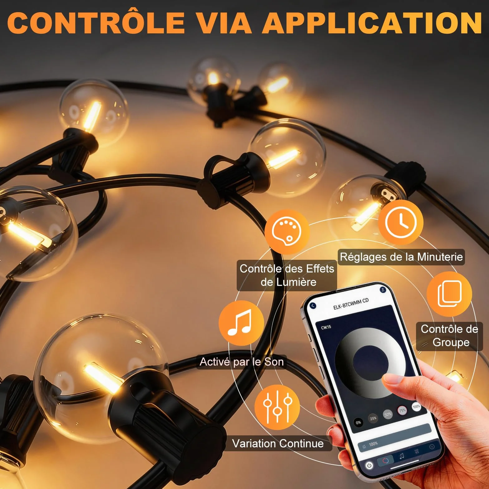 Guirlande Lumineuse Exterieur 23,5M 25+2 Ampoules APP Contrôle Télécommande Dimmable Étanche
