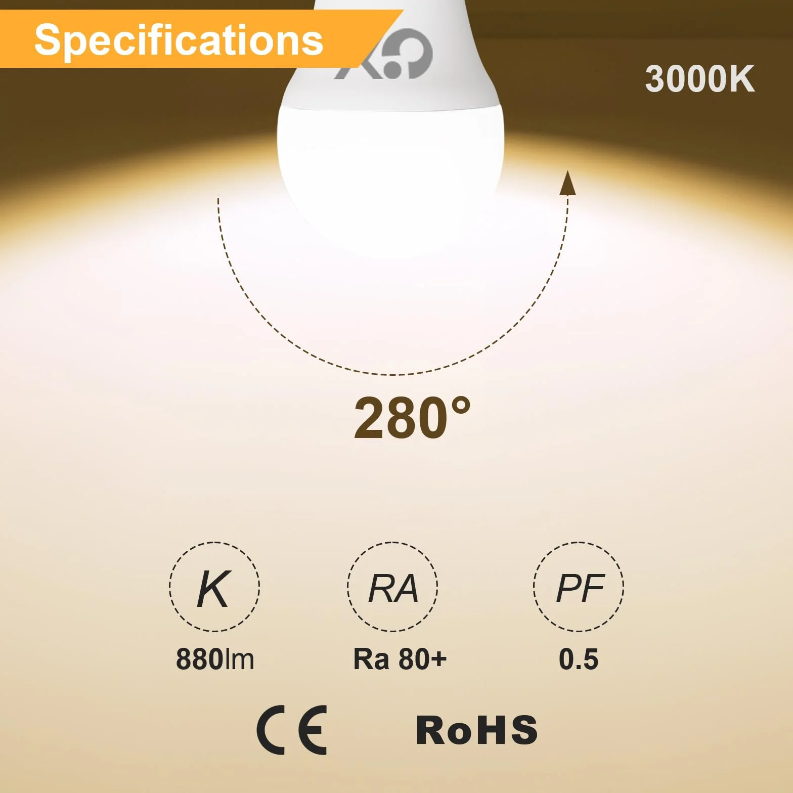 GY Ampoule LED E14 8W 880 lumens 3000K Blanc Chaud G45 Lot de 12