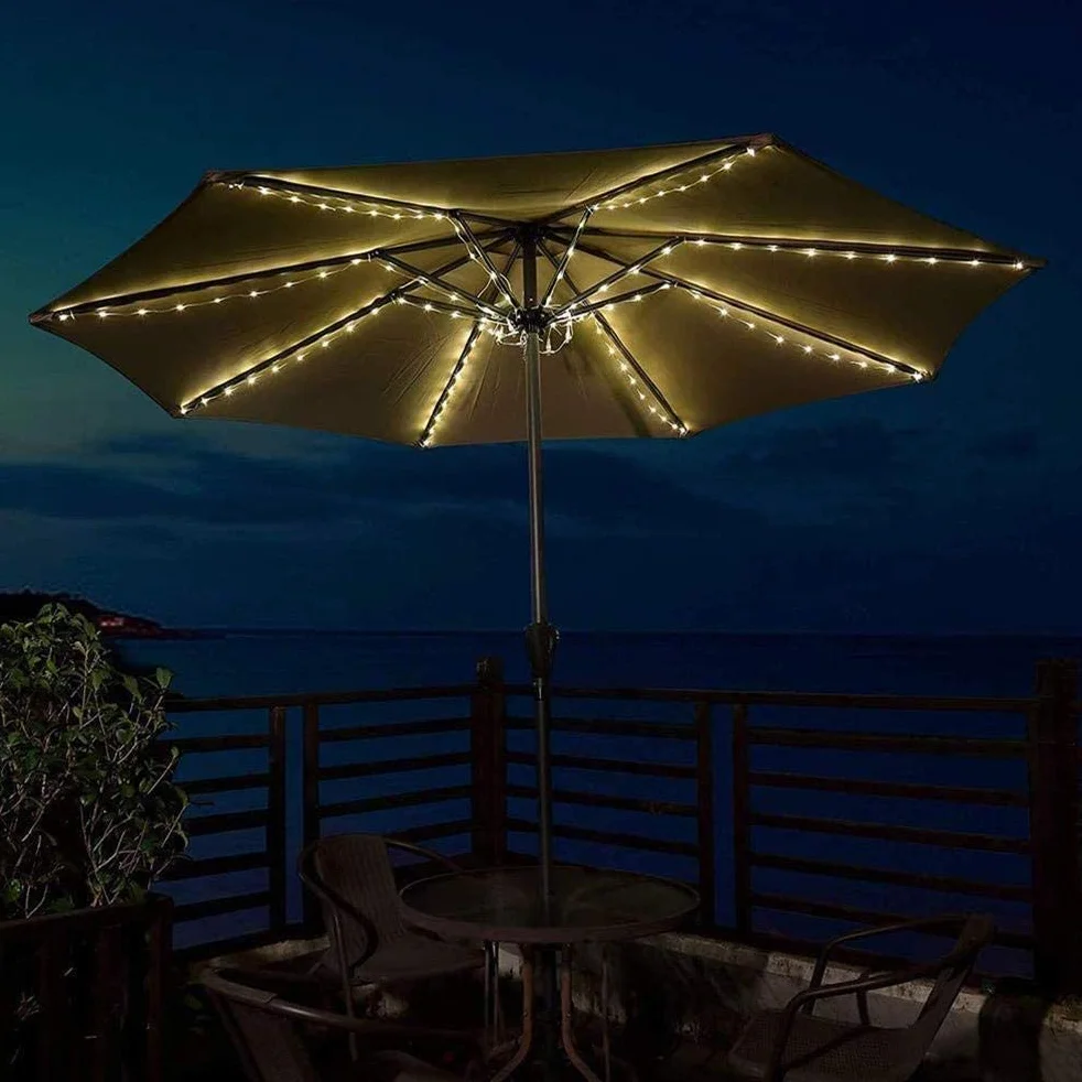 FTVOGUE Éclairage de Parasol Solaire 104 LED 8 Modes Guirlande Lumineuse pour Patio Extérieur (blanc chaud)
