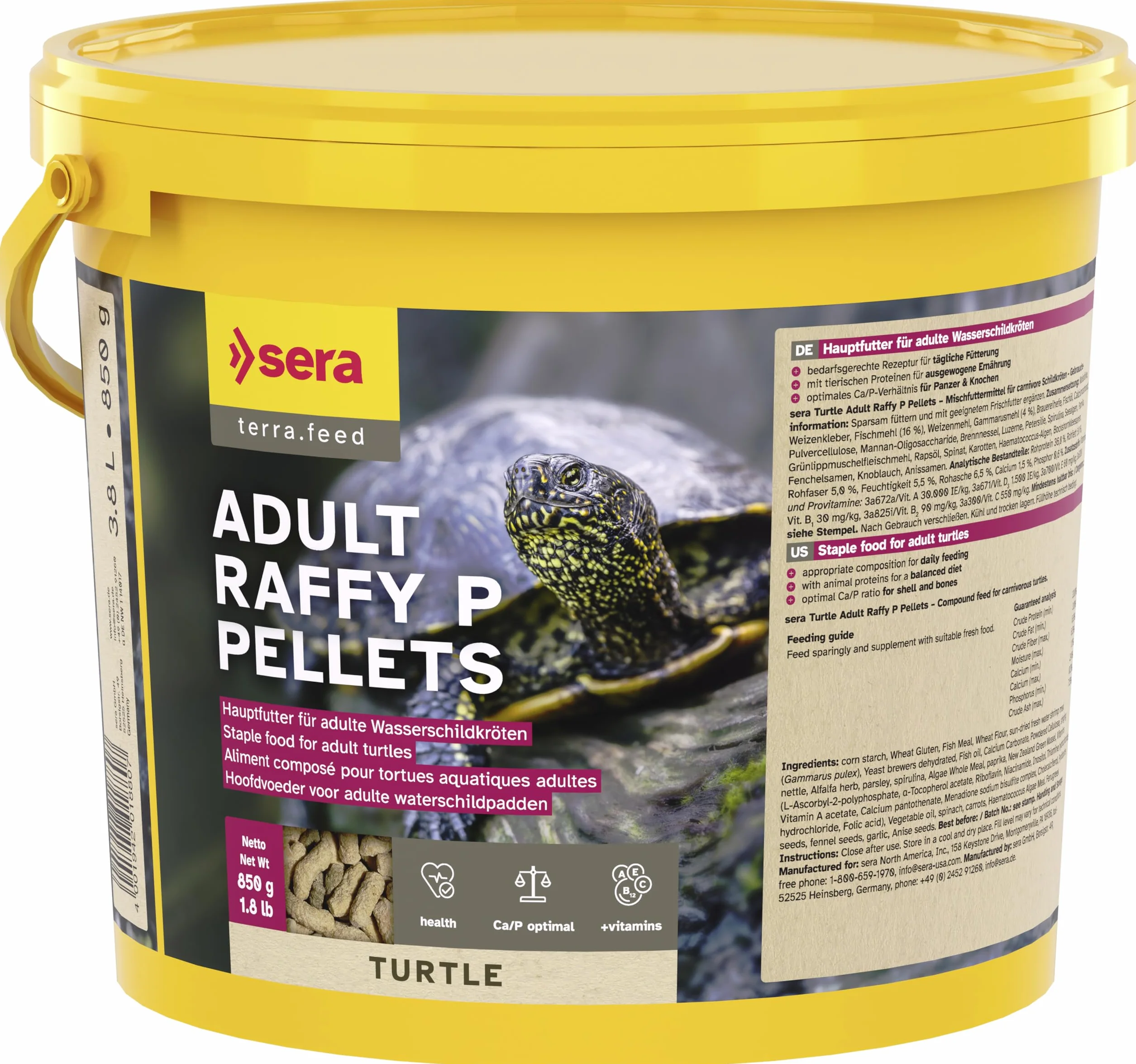 Sera Turtle Adult Raffy P Pellets 3,8L (850g) Aliment Principal pour Tortues Aquatiques Carnivores Adultes