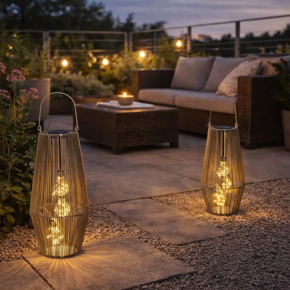 Formano Lanterne solaire d'extérieur 45 cm IP44 avec 3 LED Aspect rotin Capteur crépusculaire
