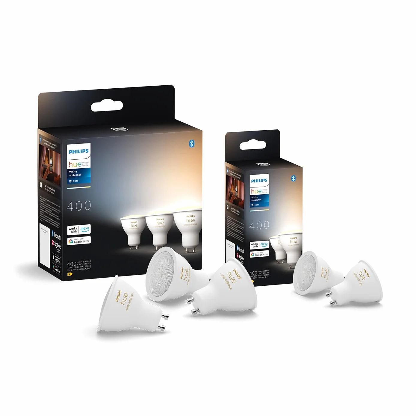 Philips Hue White Ambiance Ampoule LED GU10 400 lumens Pack de 5 Compatible Bluetooth Alexa Google Assistant Apple HomeKit