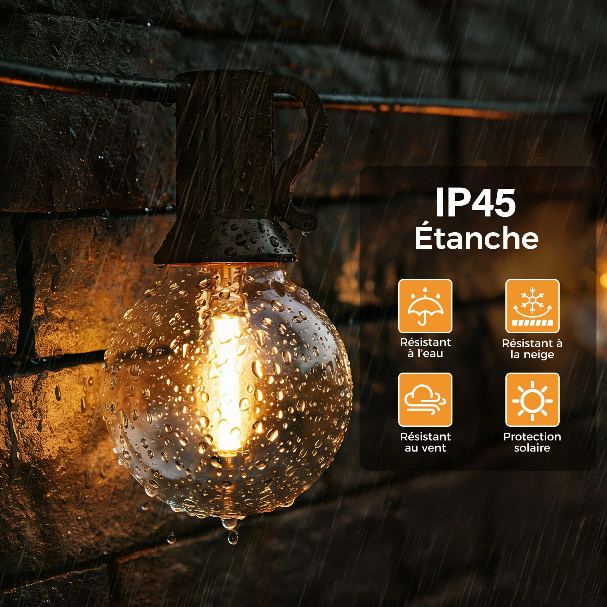 Guirlande Lumineuse Exterieure 10M IP45 Imperméable Connectable LED G40 Ampoules Plug&Play