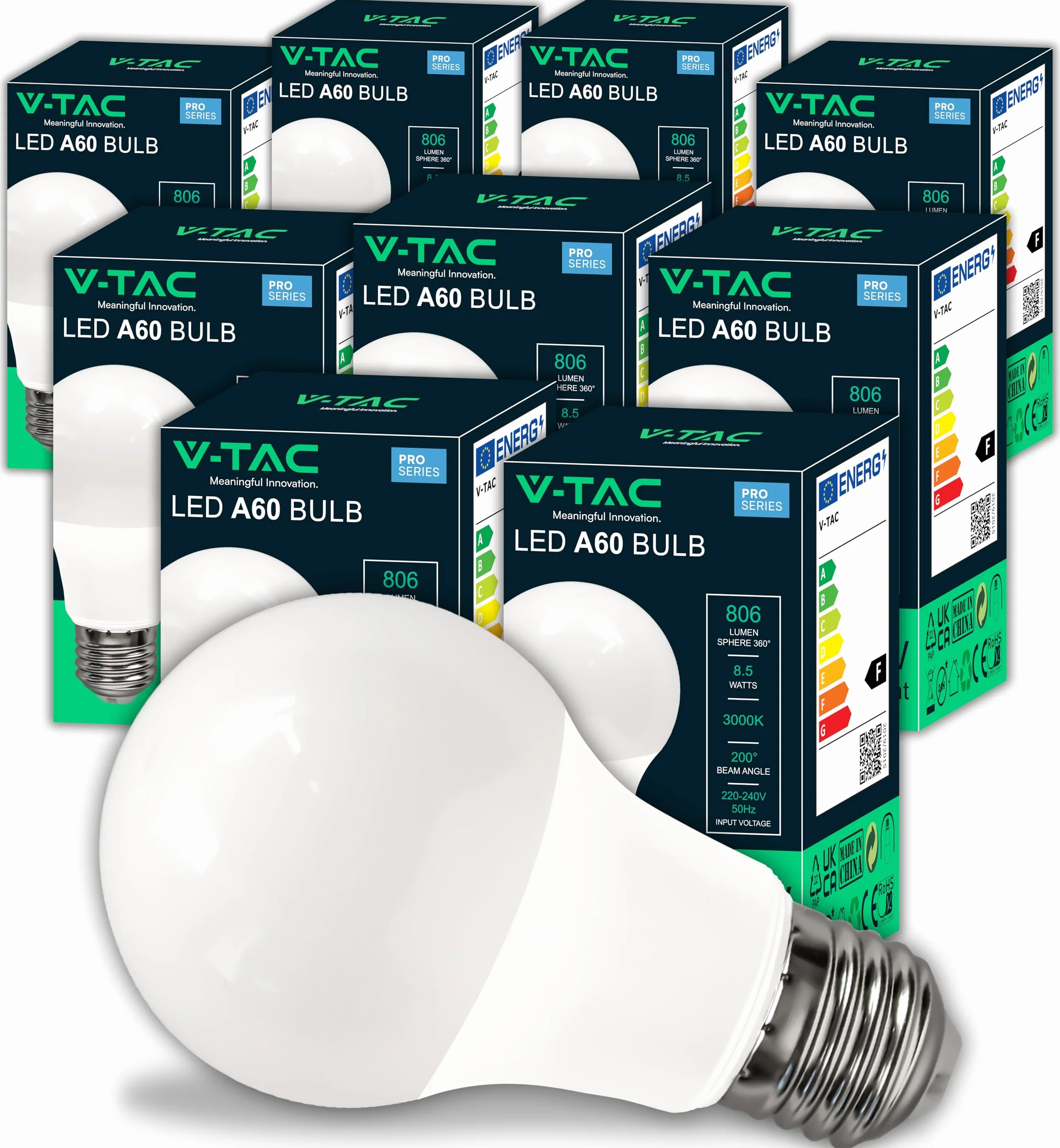 V-TAC Ampoules LED E27 8,5W A60 806 Lumen 3000K Blanc Chaud