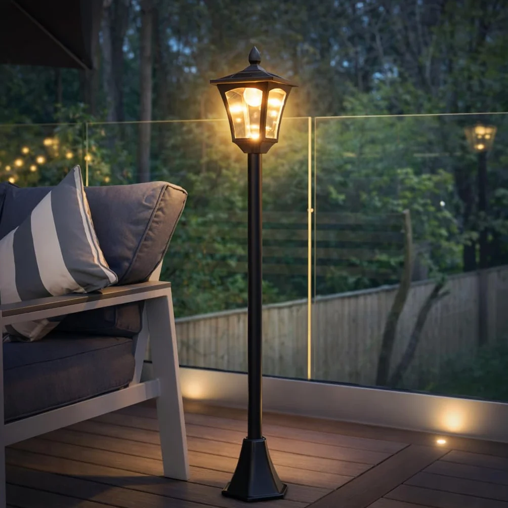 Festive Lights Lampadaire Solaire LED Noir 120cm Blanc Chaud Jardin