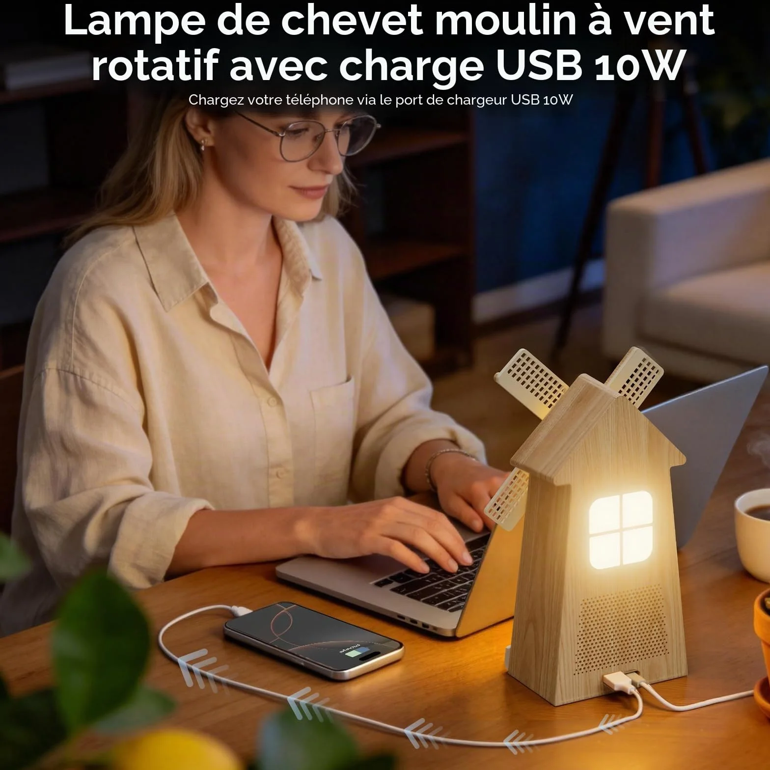 RETEYUNG Réveil avec veilleuse enfant à moulin à vent rotatif, simulateur d'aube, Alarme LED avec snooze