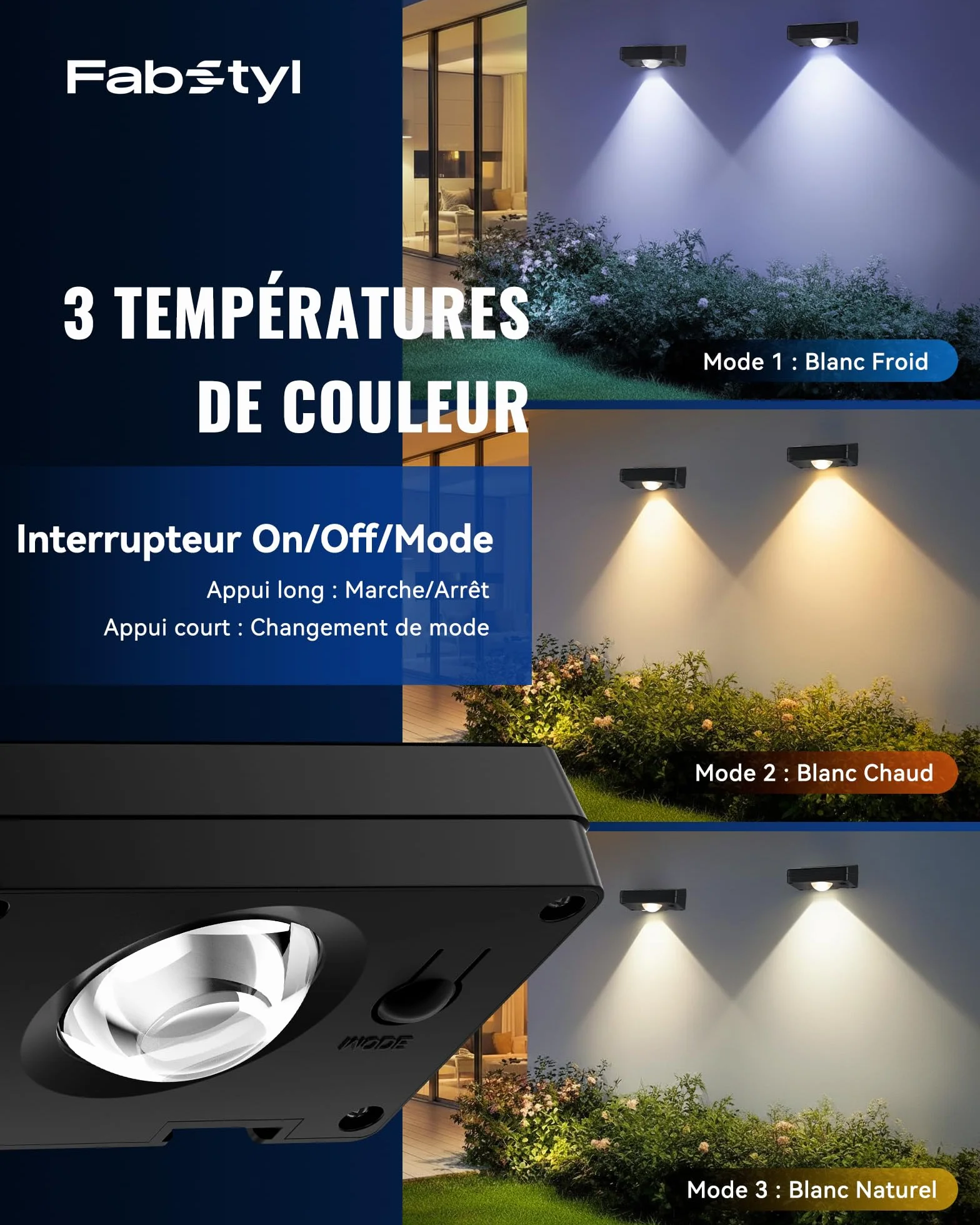 Applique Solaire Exterieur 6PCS, Lampe Solaire Spot Murale Extérieur, 3 Températures de Couleur, IP65 Étanche