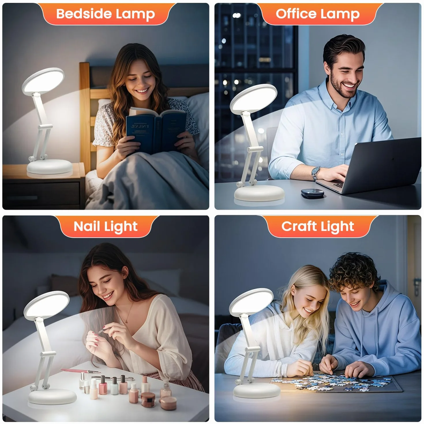 One Fire Lampe de Bureau LED Rechargeable 3600mAh 9 Niveaux de Luminosité Sans Fil Pliable Portable