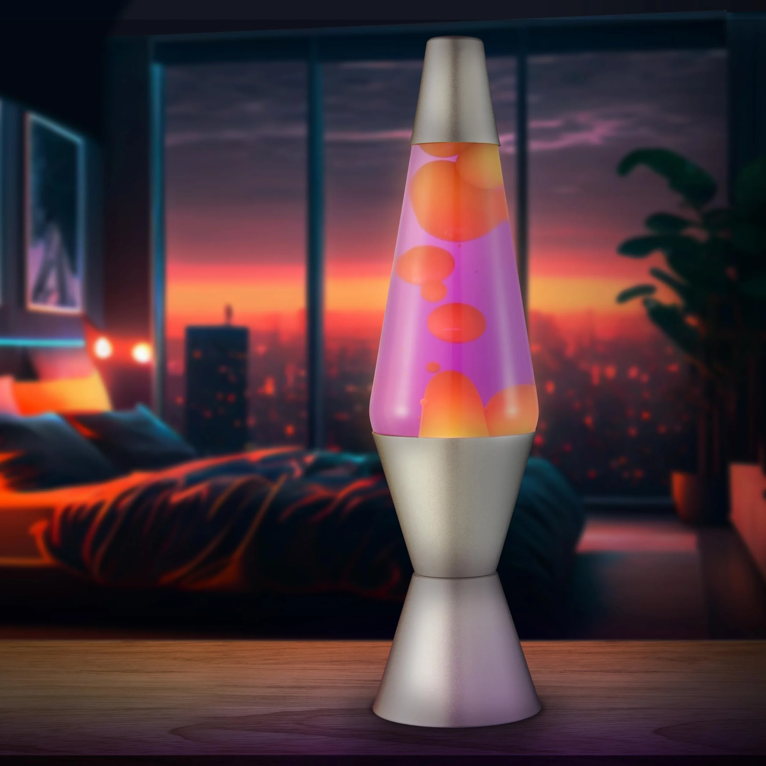 LAVA® Lampe Lava 2125 14,5 pouces cire jaune liquide violet socle argenté