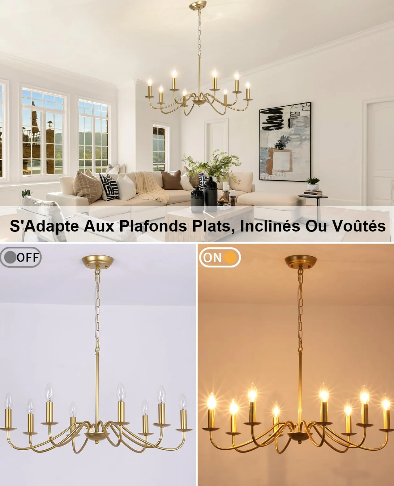 Lustre Doré Vintage, 8 Lumières Plafonnier Dore Moderne Suspension Luminaire Industriel Lustre Salon Chambre Salle à Manger Couloir Cuisine Entree - Ampoule E14 (Non Incluses)