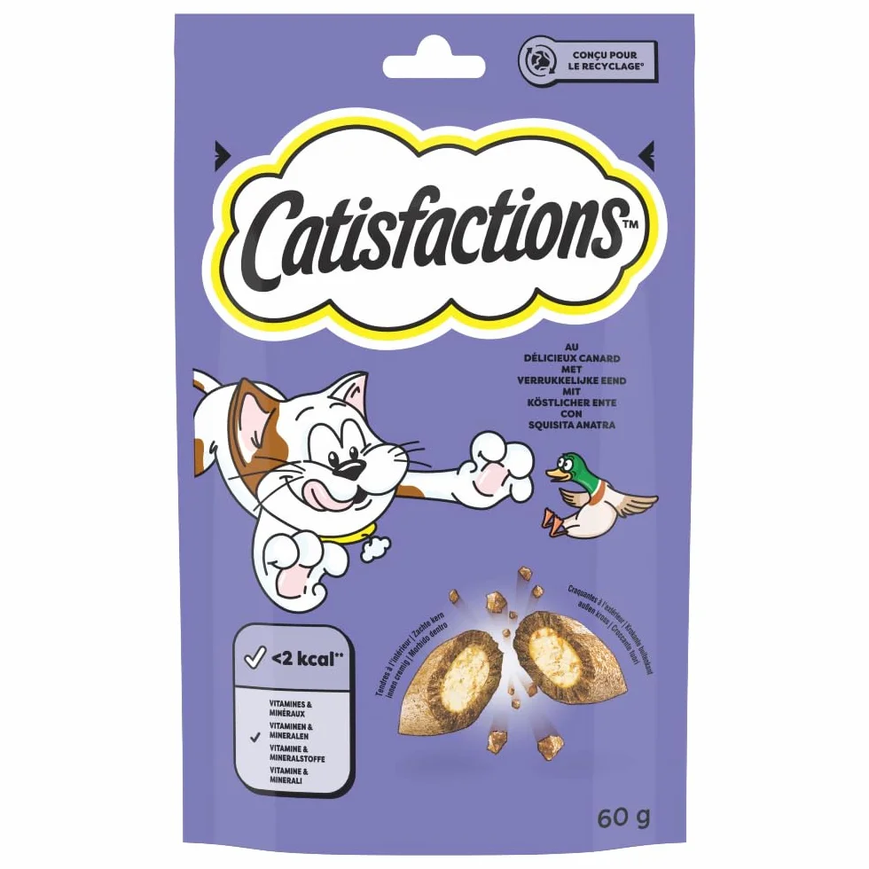 Friandises pour Chat et Chaton au Canard - Lot de 6 Sachets de 60g - Croquantes Tendres