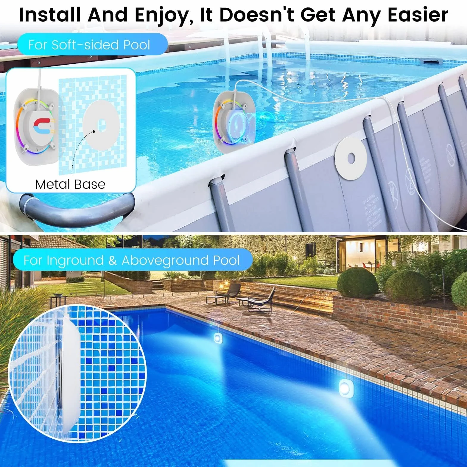 LyLmLe 20W Eclairage Piscine LED sans fil, 12V Lumières Piscine Submersible IP68, Dimmable avec Contrôle APP, 8m Câble