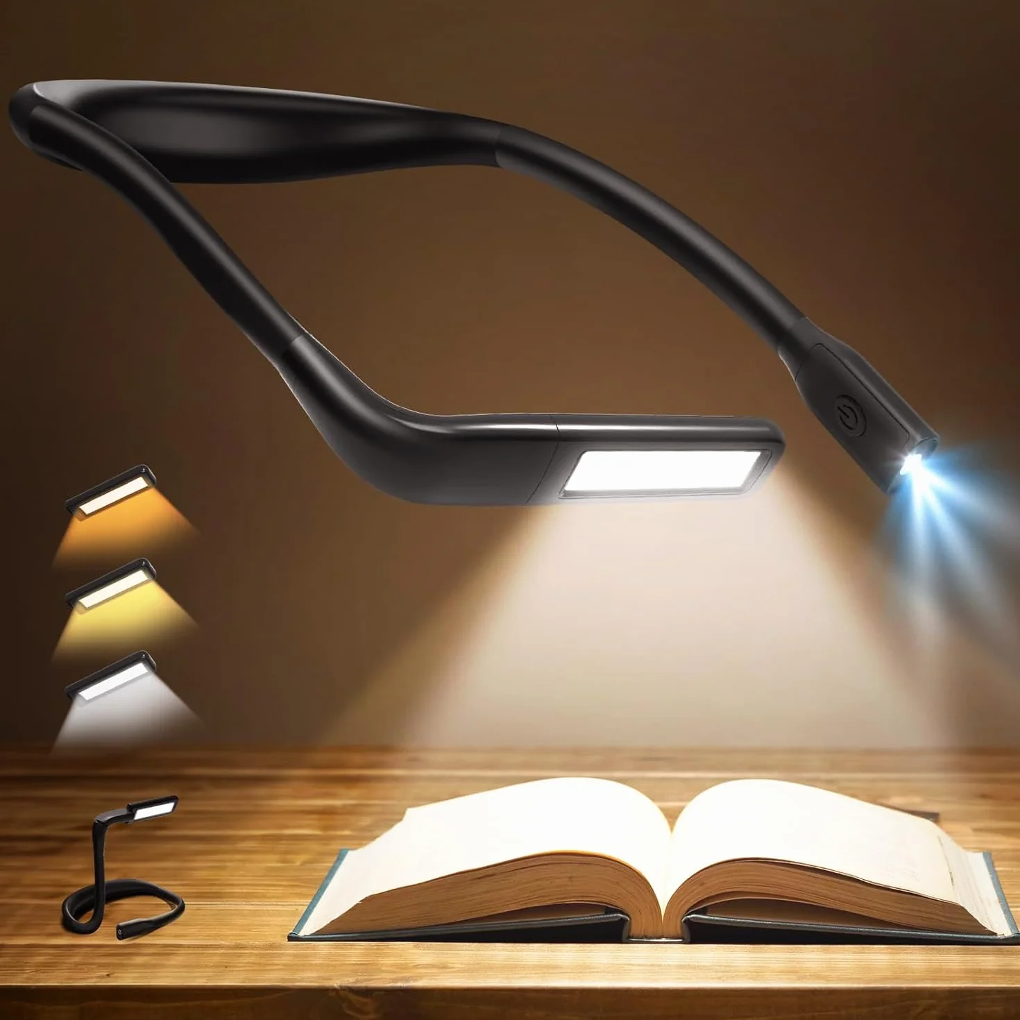 Liseuse Lampe de Lecture de Cou Rechargeable LED Flexible 3 Couleurs pour Livre Tricoter Couture Camping