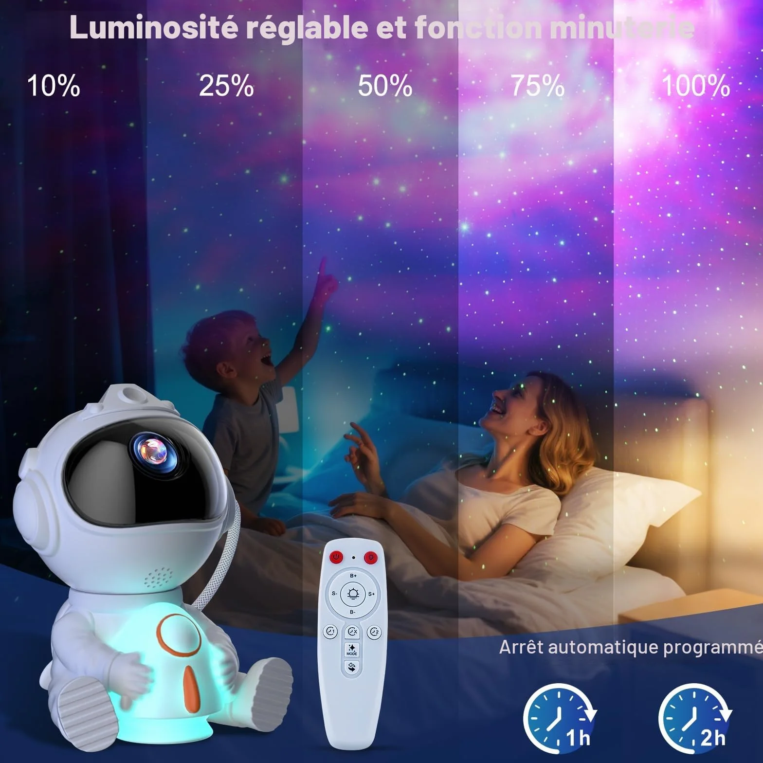 Astronaute Projecteur LED Ciel Étoilé 8 Modes Nébuleuses 5 Modes Luminosité Vitesse 2 Étoiles Galaxie Veilleuse Fusée