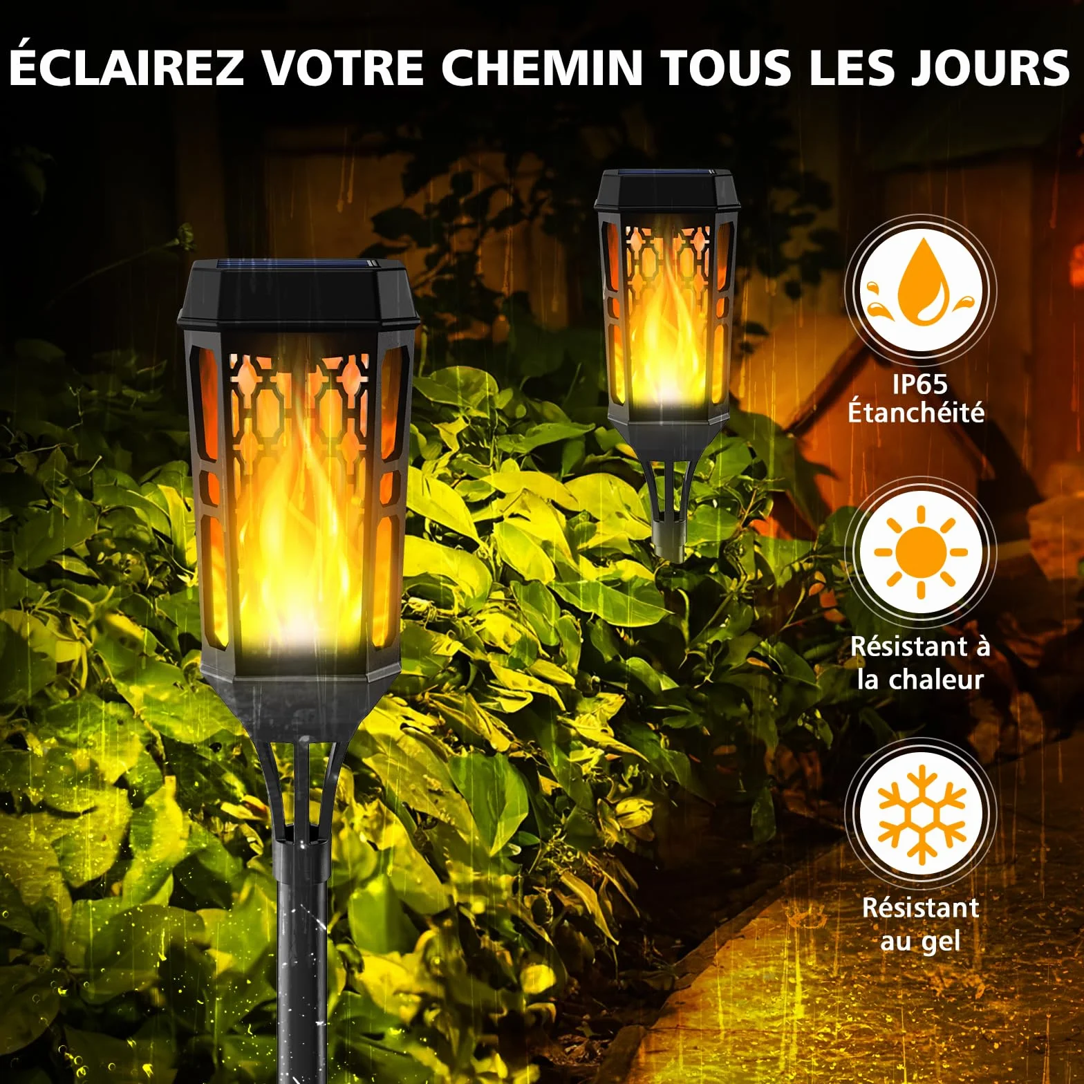 Lumière Flamme Solaire Exterieure 6 Pièces 12 LED Etanche Lampe à Flamme Solaire Torche Jardin Vacillante