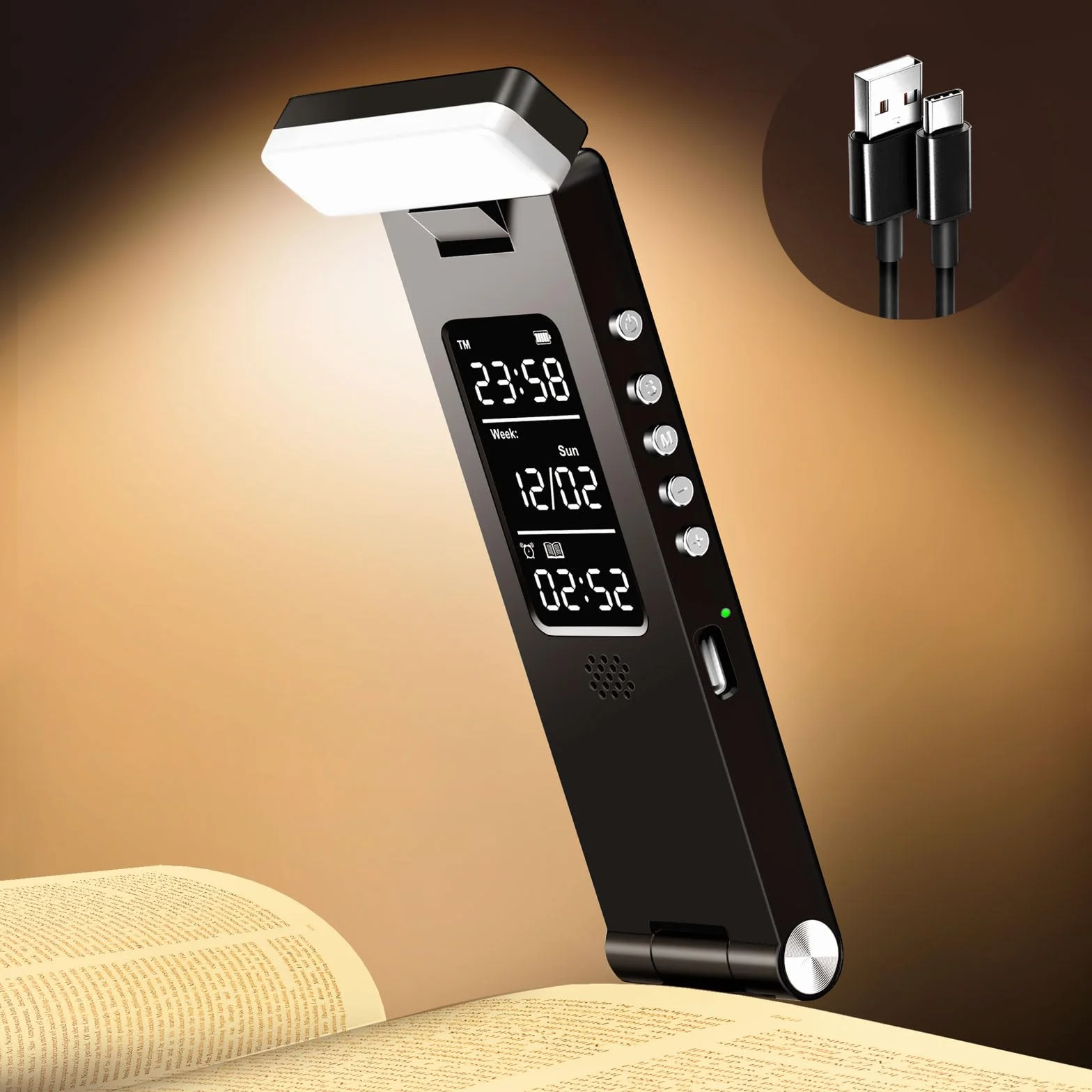 Lampe de lecture à piles rechargeables portable flexible couleur réglable luminosité variable