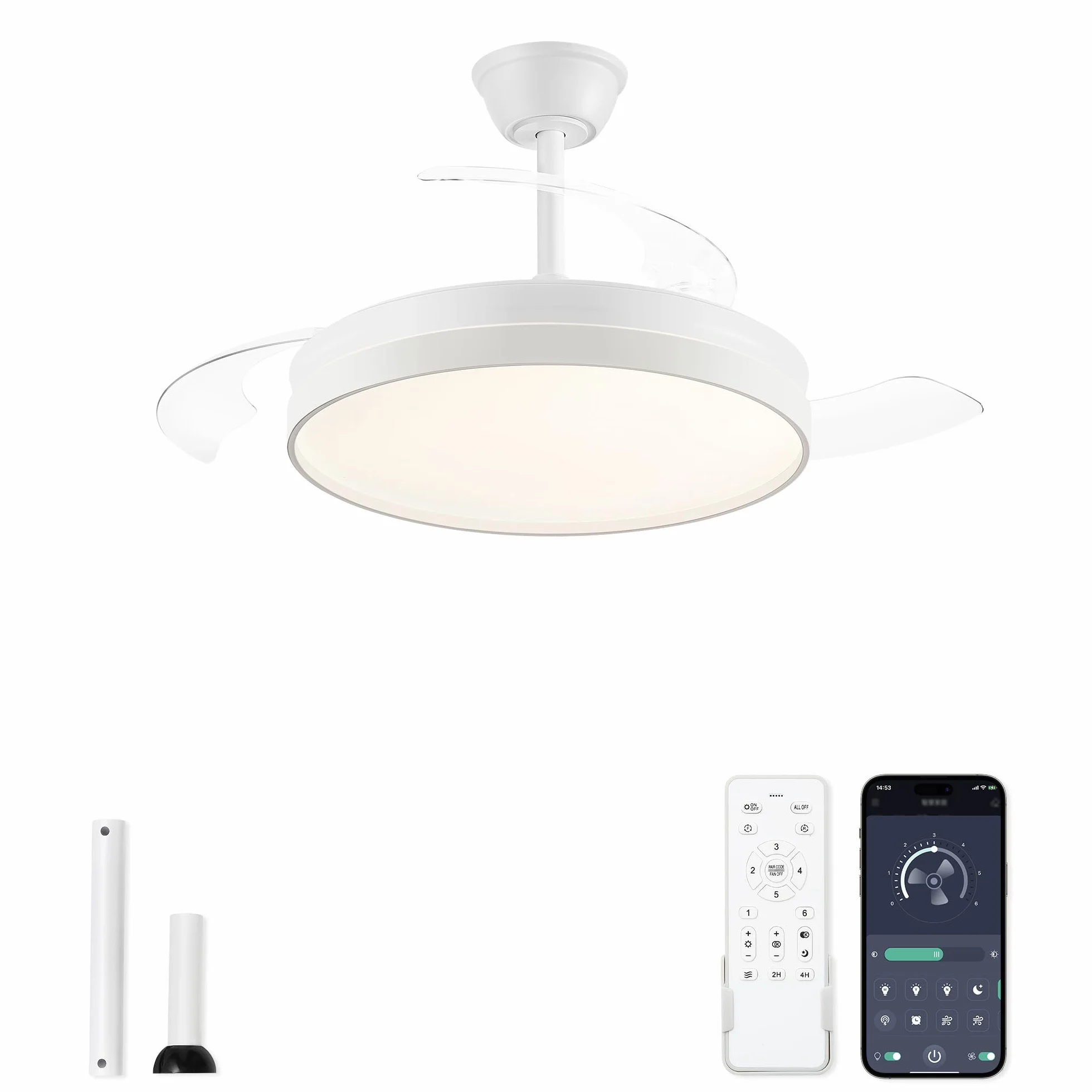 ZMISHIBO Ventilateur de Plafond avec Lumière 107cm, Moteur DC Silencieux, 3000~6000K, 6 Vitesses, Télécommande + APP