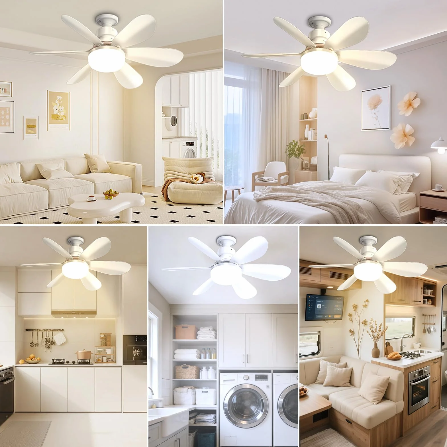 Ventilateur de plafond LED 50CM avec télécommande, 3 vitesses, 3000K-6500K, silencieux