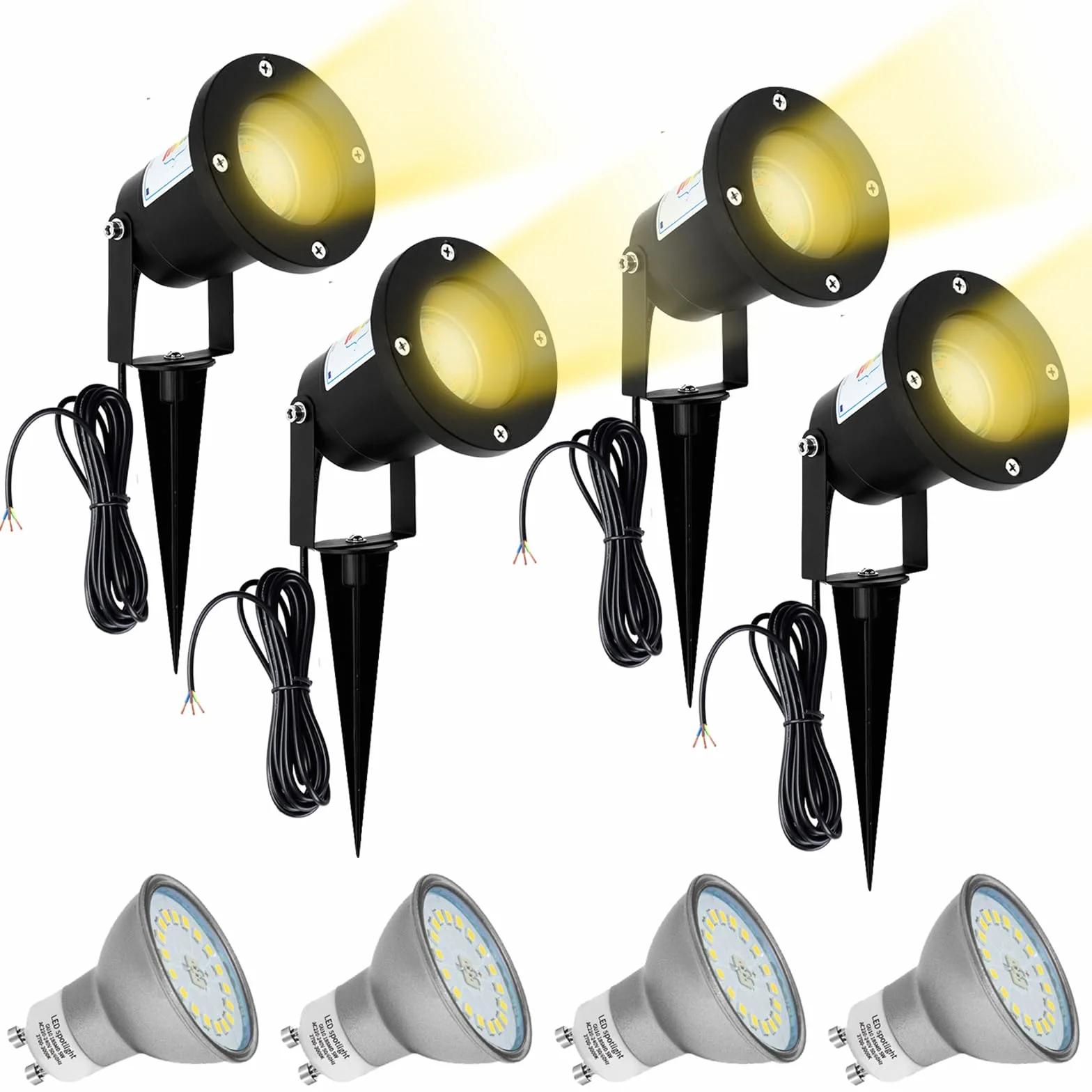 Lampe Extérieur LED GU10 5W 230V IP65 Étanche 4x Spot Jardin Blanc Chaud