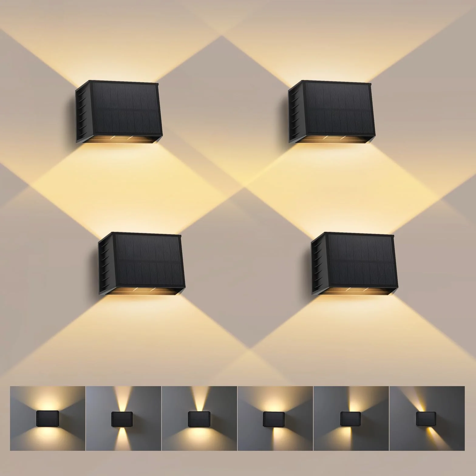 T-SUN Lot de 4 Applique Murale Exterieur Solaire, 3000K Lumière Chaude, Faisceau Réglable, Étanche pour Jardin