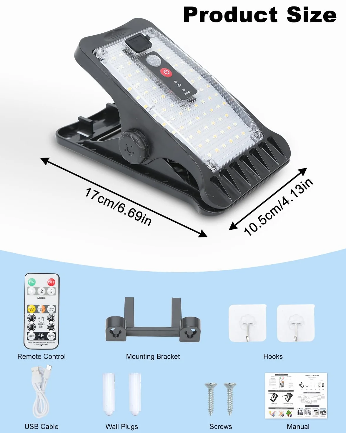Lampes solaires extérieur avec détecteur de mouvement 70 LED 3 températures couleur USB télécommande étanche