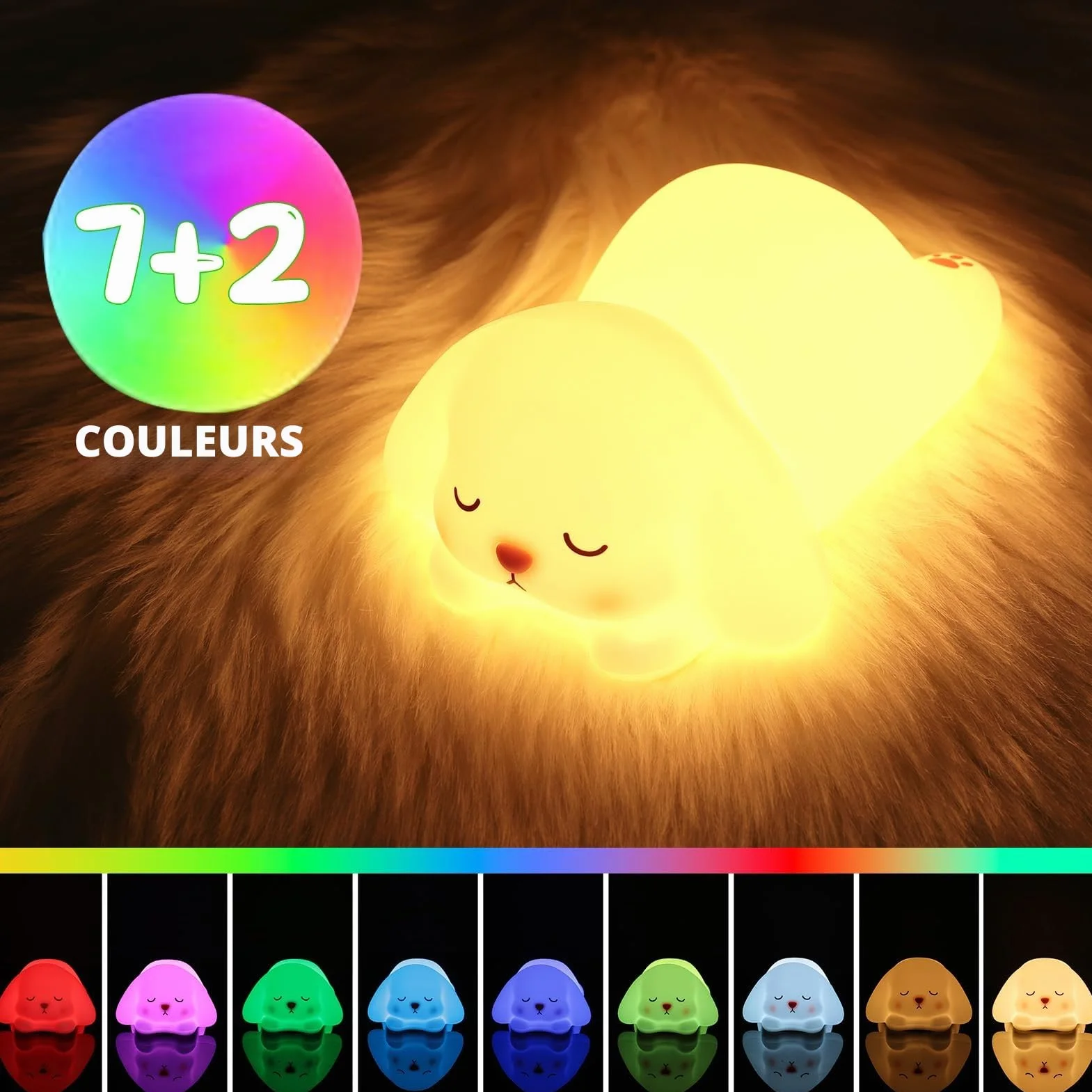 ZKLiLi Mignon Lapin Enfants Silicone Night Light, 7 Couleurs, Tactile, USB