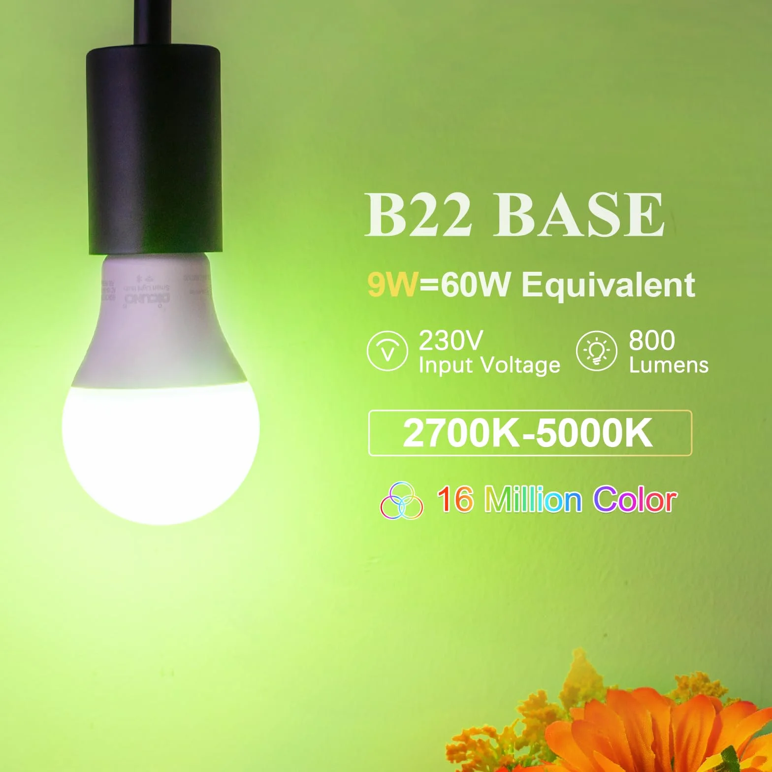 DiCUNO Ampoule Connectée LED WiFi B22 9W Dimmable Multicouleur 2700K-5000K RGBCW 800LM Lot de 2