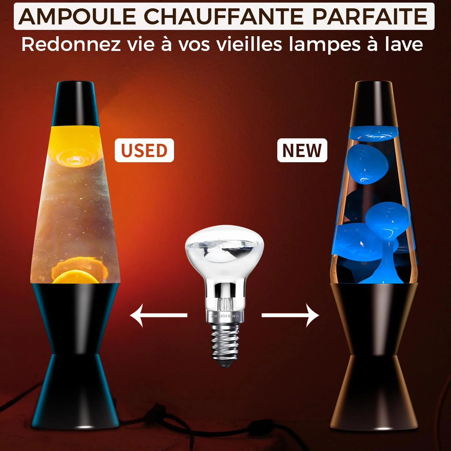 Klarlight 42W E14 Ampoule Lampe à Lave, Blanc Chaud 2800K, Dimmable (2 Pièces)