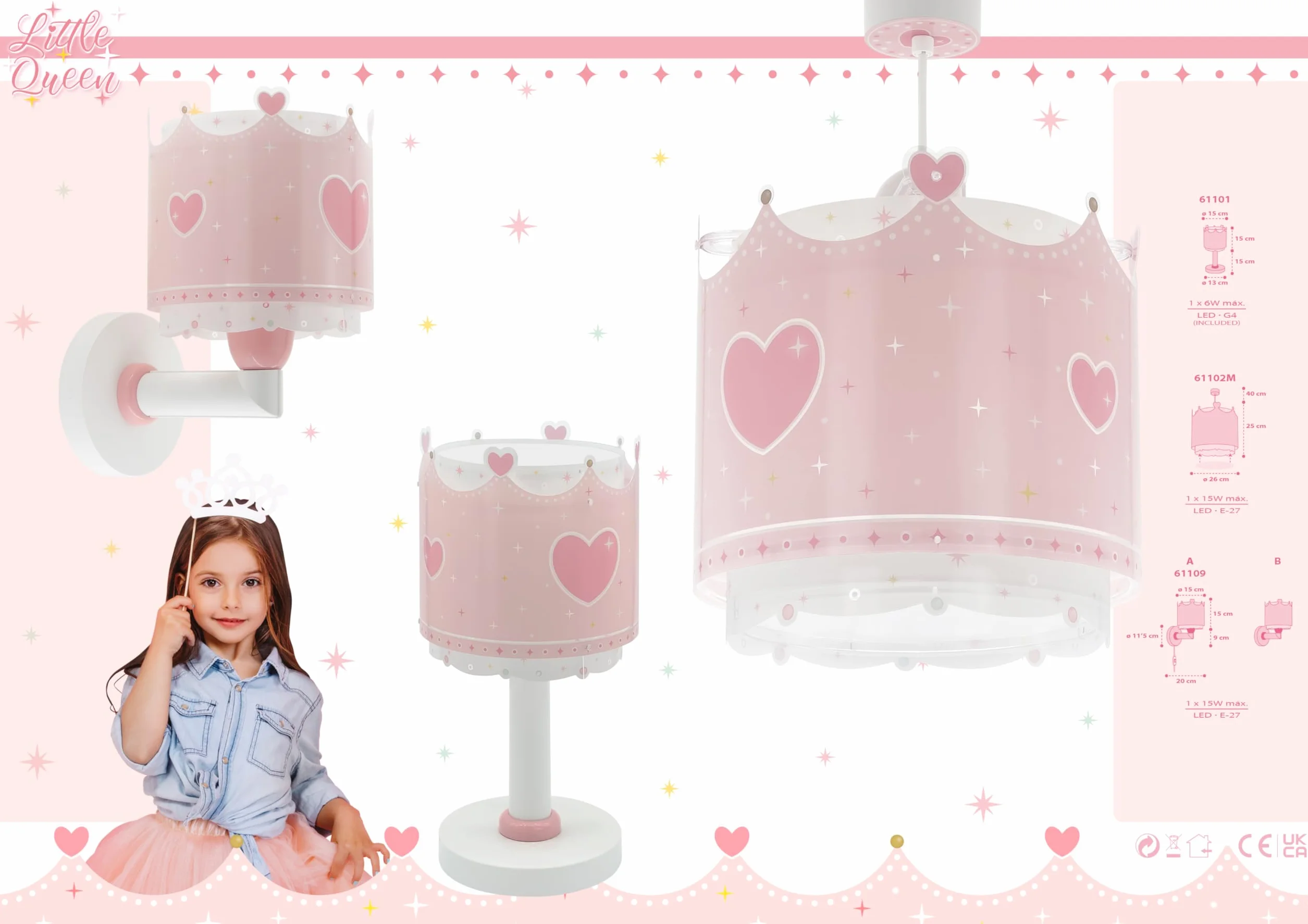 Dalber Lampe de chevet enfant Little Queen Reine Princesse Couronne G4 LED 4 W Rose