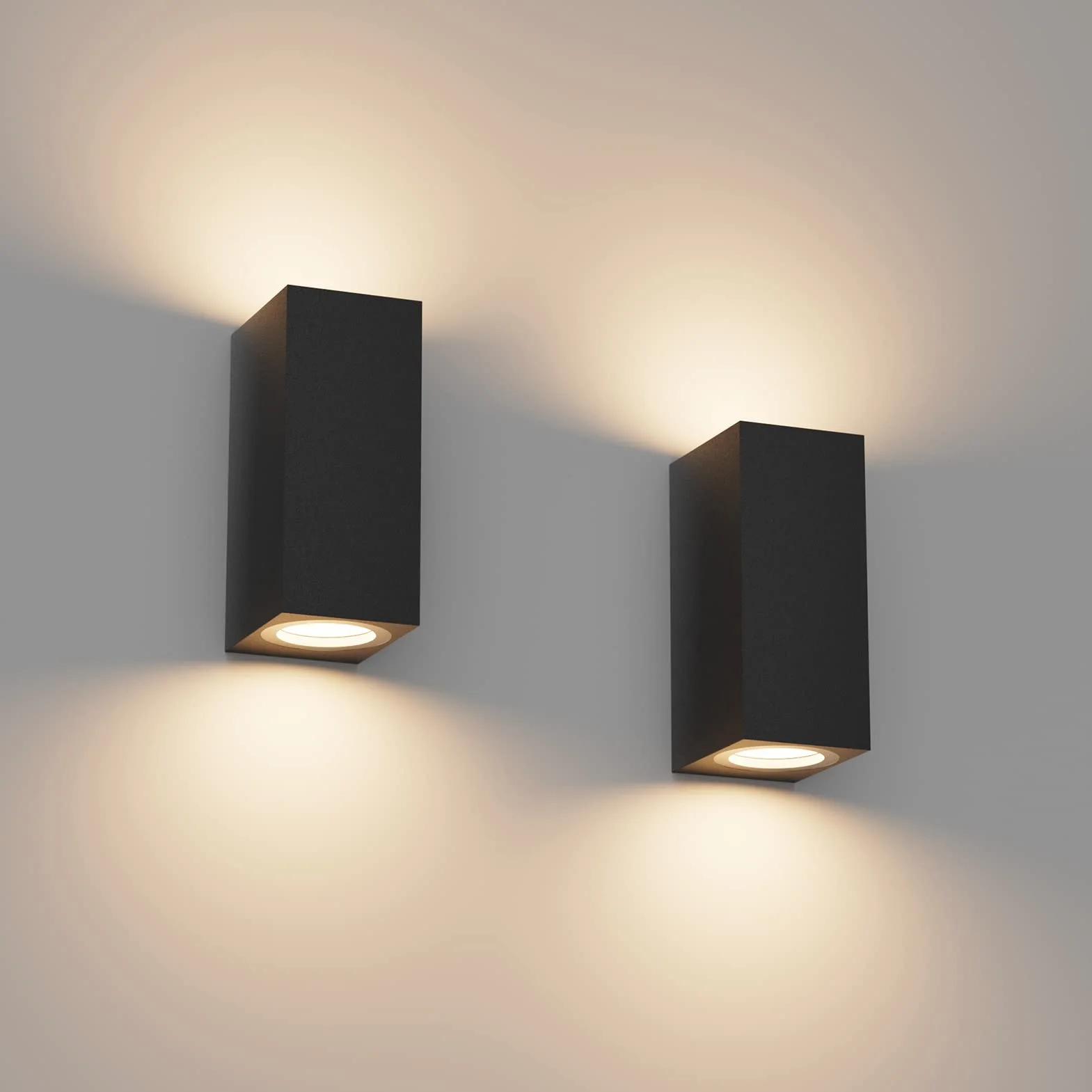 Klighten Lot de 2 Applique Murale Noir IP65 Etanche Up Down Lampe Murale Aluminium GU10