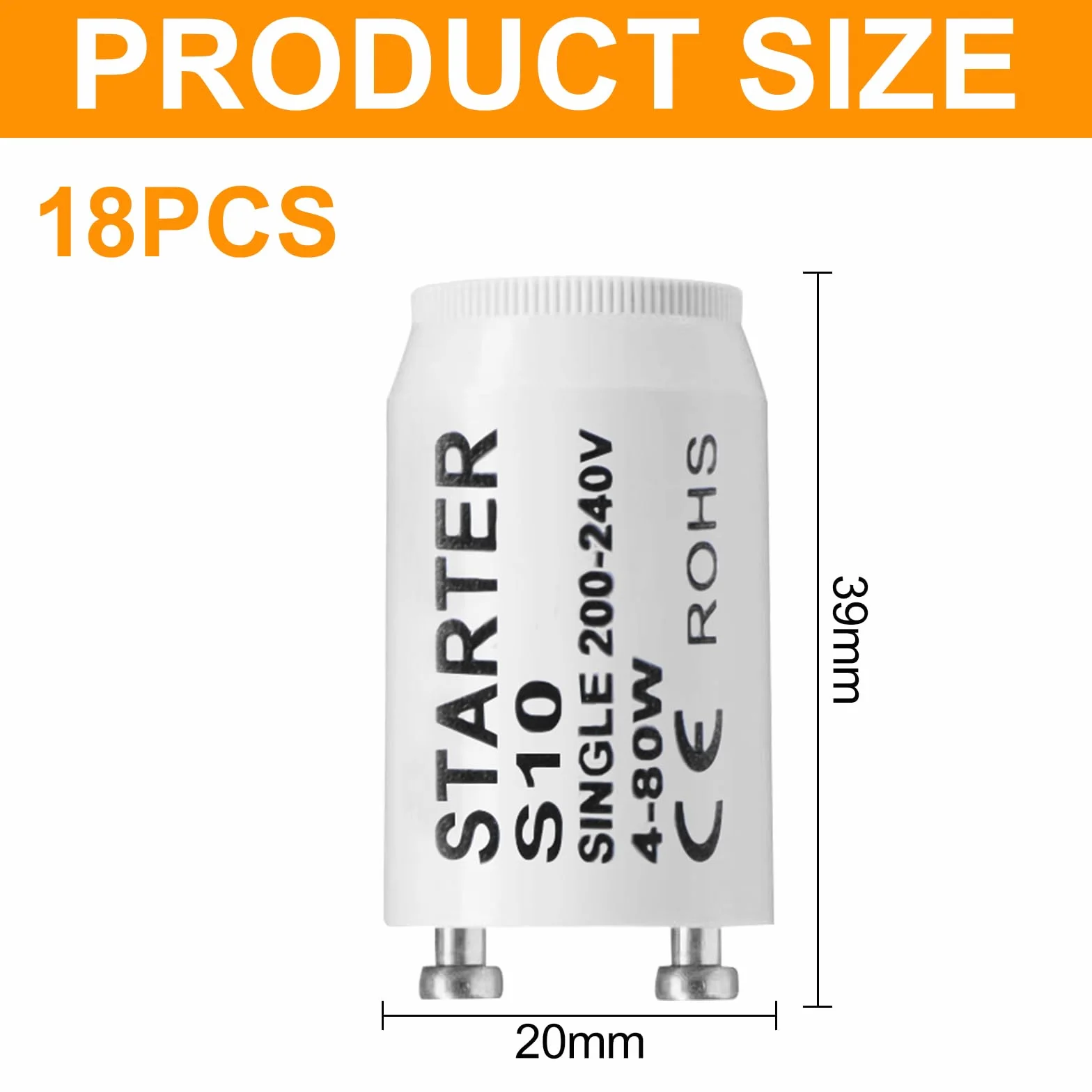 Starter S10 Ampoule Tube Fluorescent 4-80W 200-250V 18 Pièces