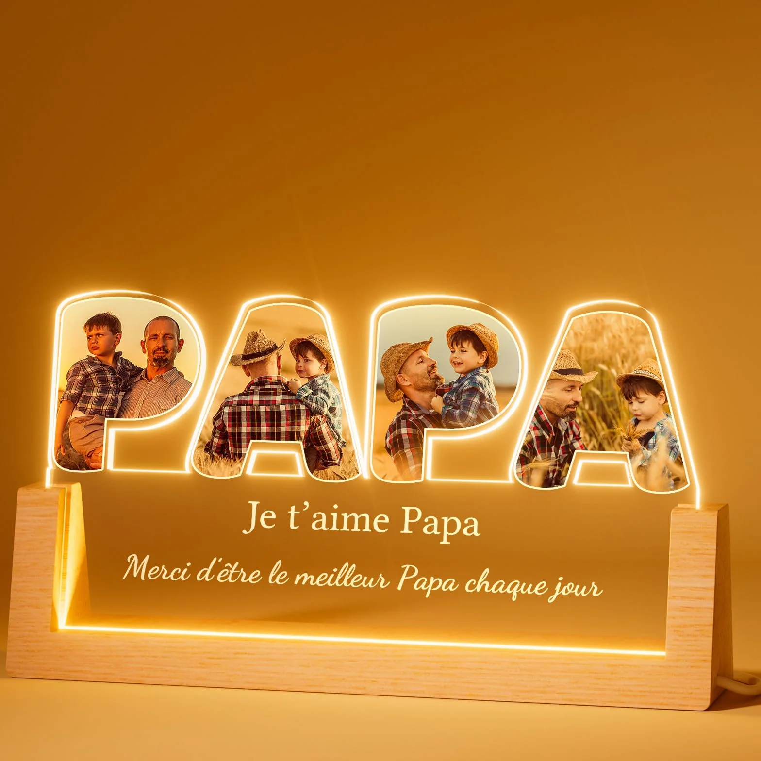 Bemaystar Lampe Personnalisé Cadeau Fête des Pères Cadre Photo pour Papa