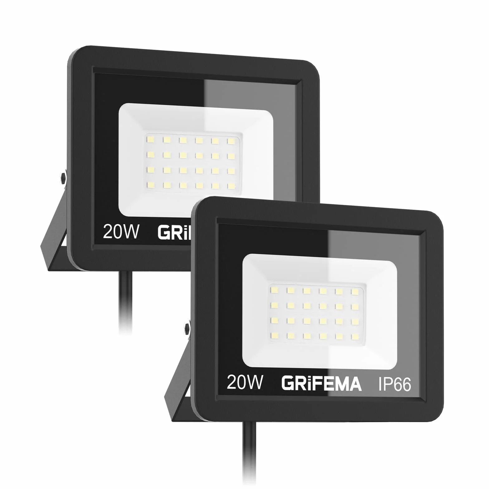 Grilléma 2PCS Projecteur LED Extérieur 20W 24 LEDs 2200LM IP66 Étanche Blanc Froid 6500K